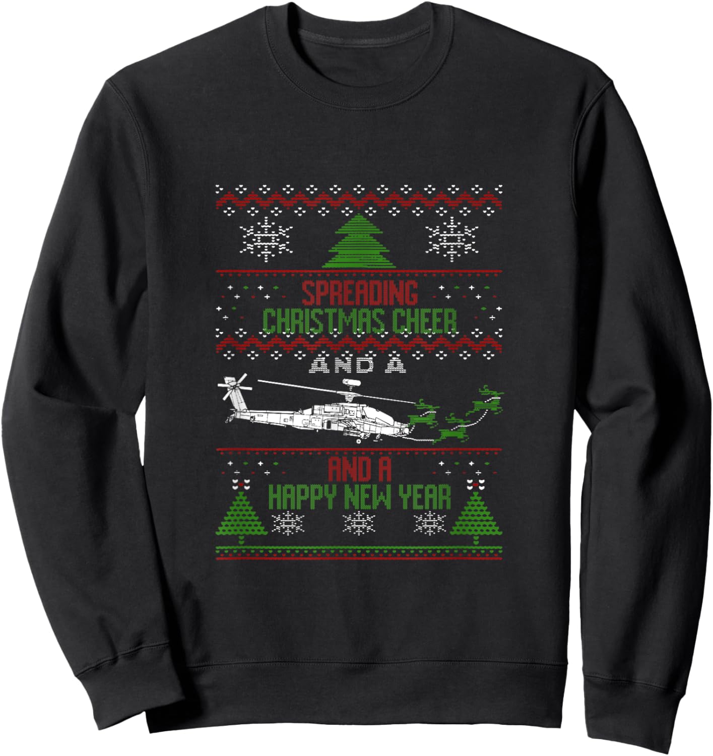 Military Apache Helicopter Ugly Christmas Holiday army navy Sweatshirt - Sweatshirt | Black