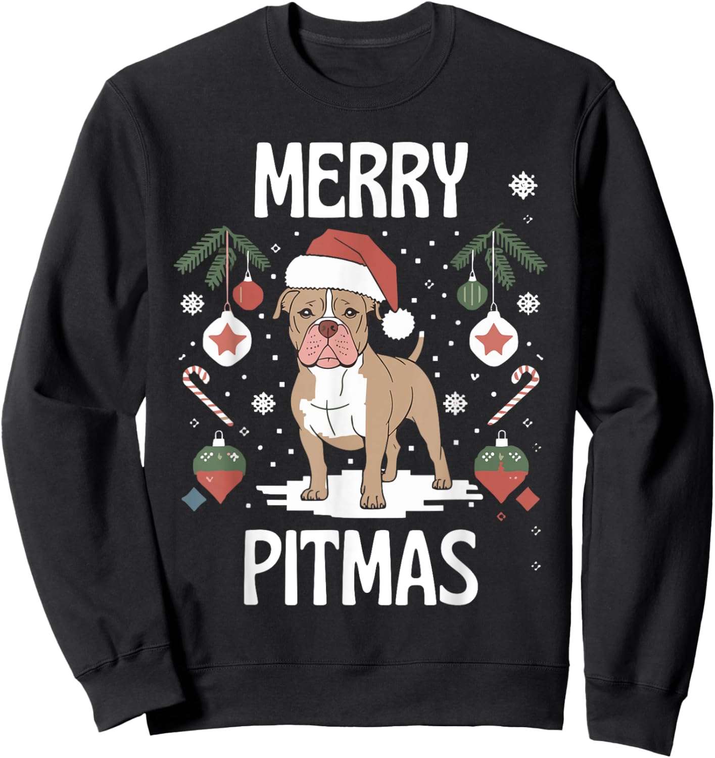 Merry Pitmas Funny Matching Christmas Pajamas Pitbull Dog Sweatshirt - Sweatshirt | Black