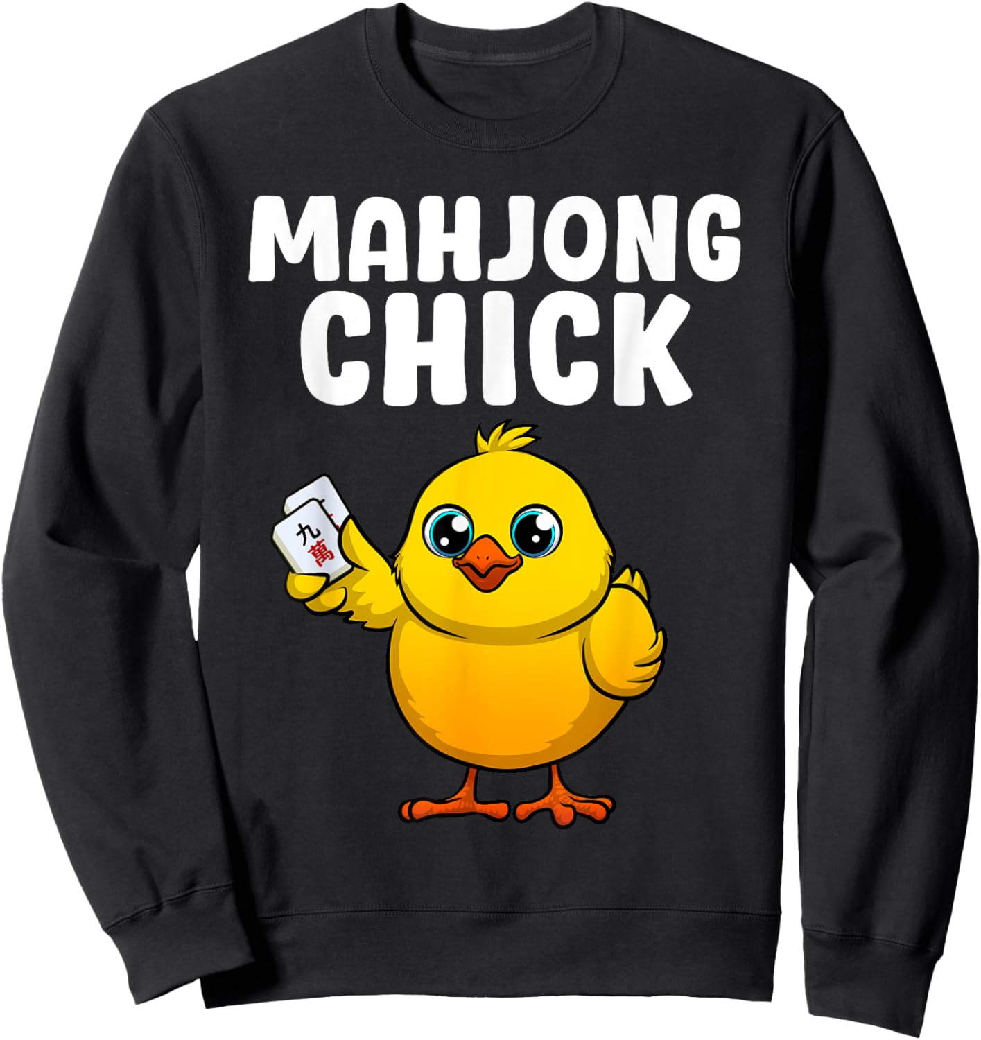 Funny Mahjong Chick Design Girls Mahjong Player Sweatshirt - Sweatshirt | Black