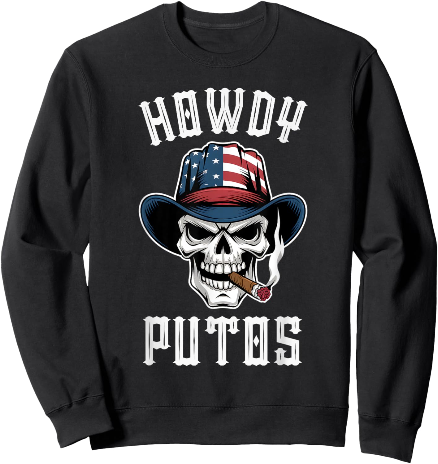 Howdy Putos Funny Retro Vintage Western Cowboy Skull Sweatshirt - Sweatshirt | Black