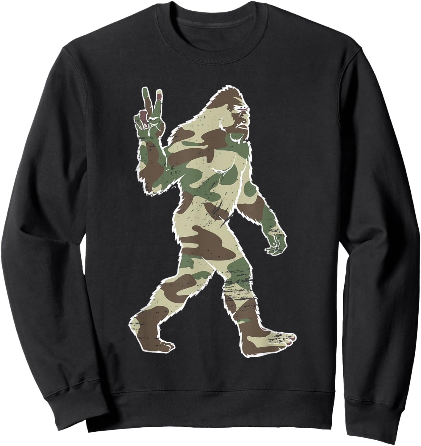 Vintage Bigfoot Sasquatch American Flag Camo Outdoors Hiking Sweatshirt - Sweatshirt | Black