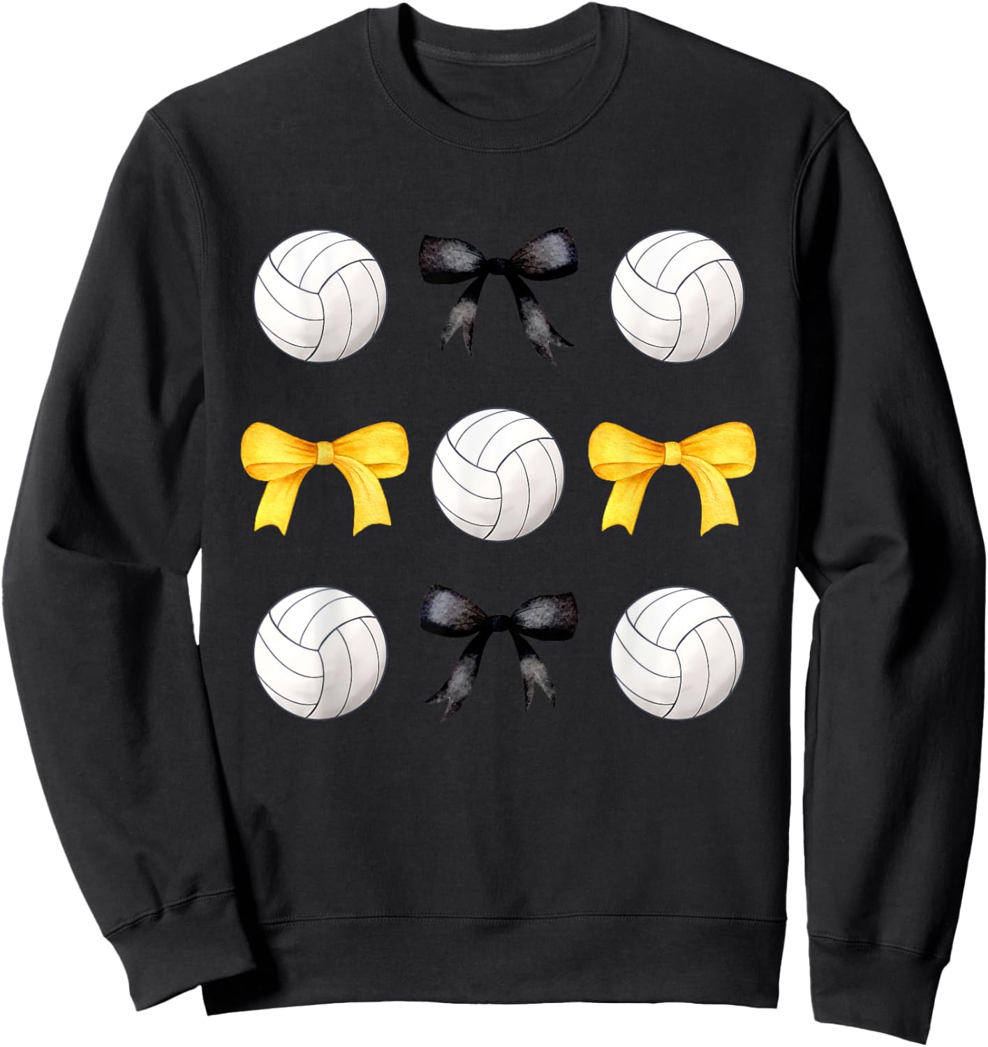 Volleyballs & Black Yellow Gold Bows Volleyball Team Player Sweatshirt - Sweatshirt | Black