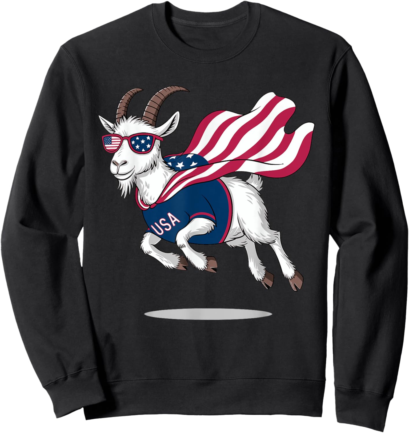 Cool Patriotic Goat in American Flag Cape with Sunglasses Sweatshirt - Sweatshirt | Black
