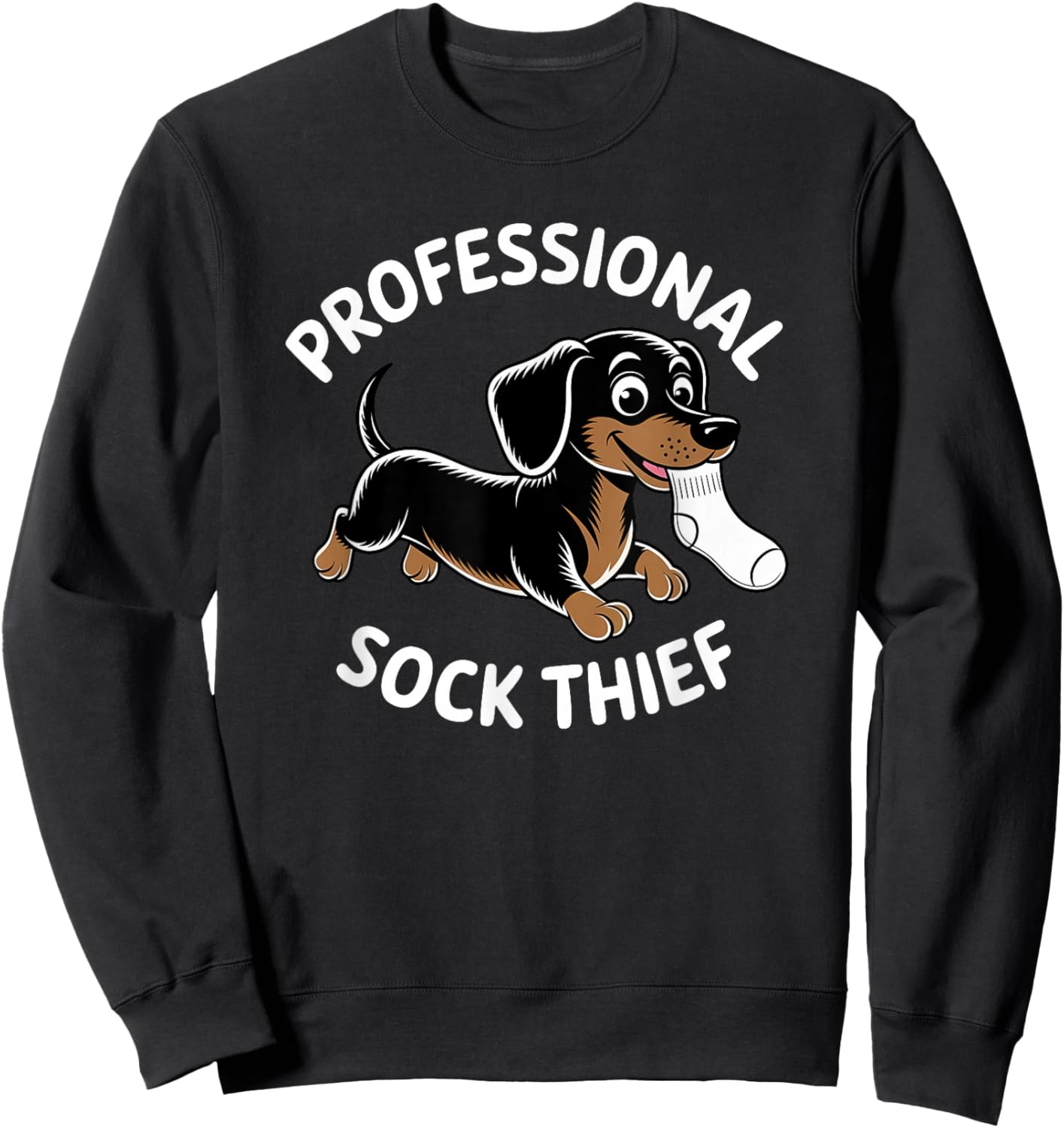 Dachshund Sock Thief Humor Dog Lover Sweatshirt - Sweatshirt | Black