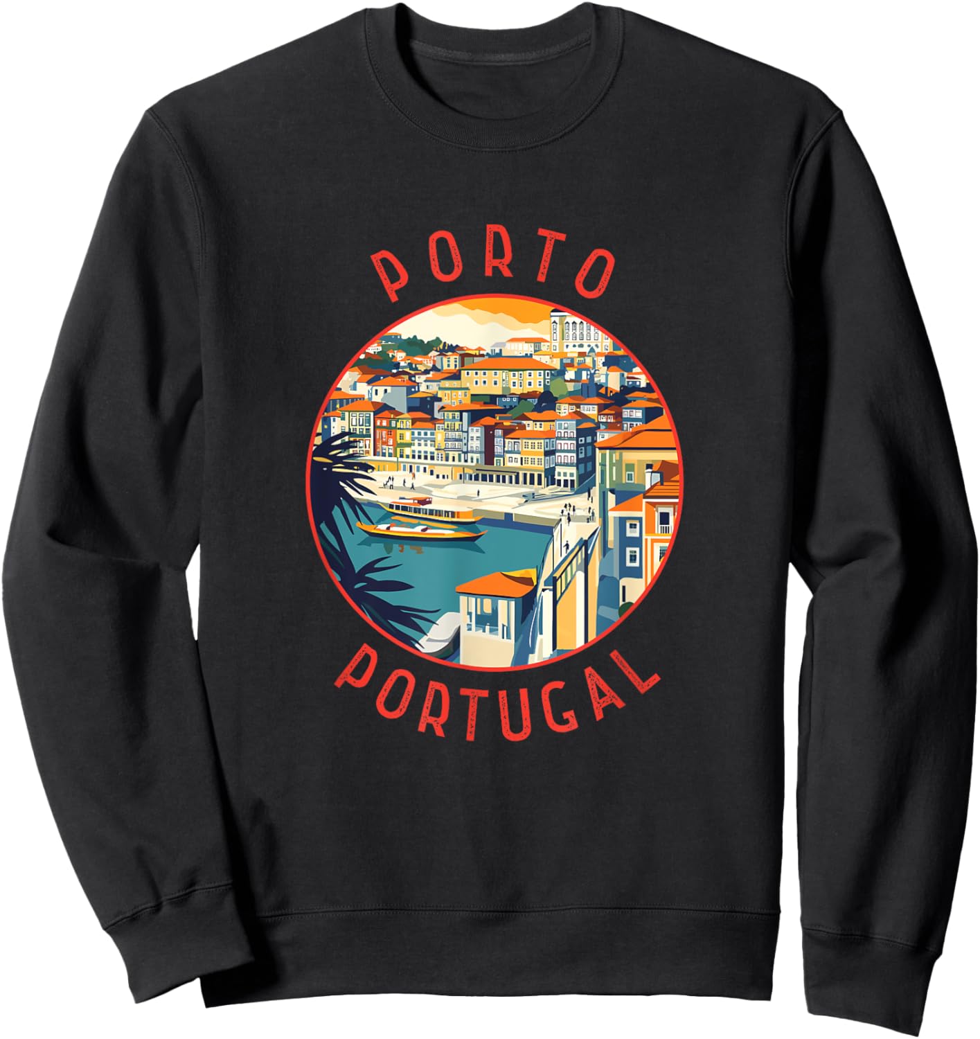 Porto Portugal Retro Distressed Circle Sweatshirt - Sweatshirt | Black