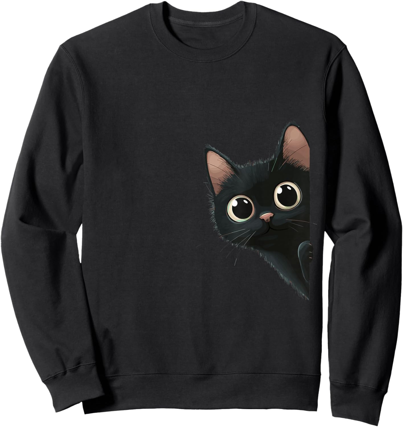 Cute Black Cat Peeking Curious Kitten Sweatshirt - Sweatshirt | Black