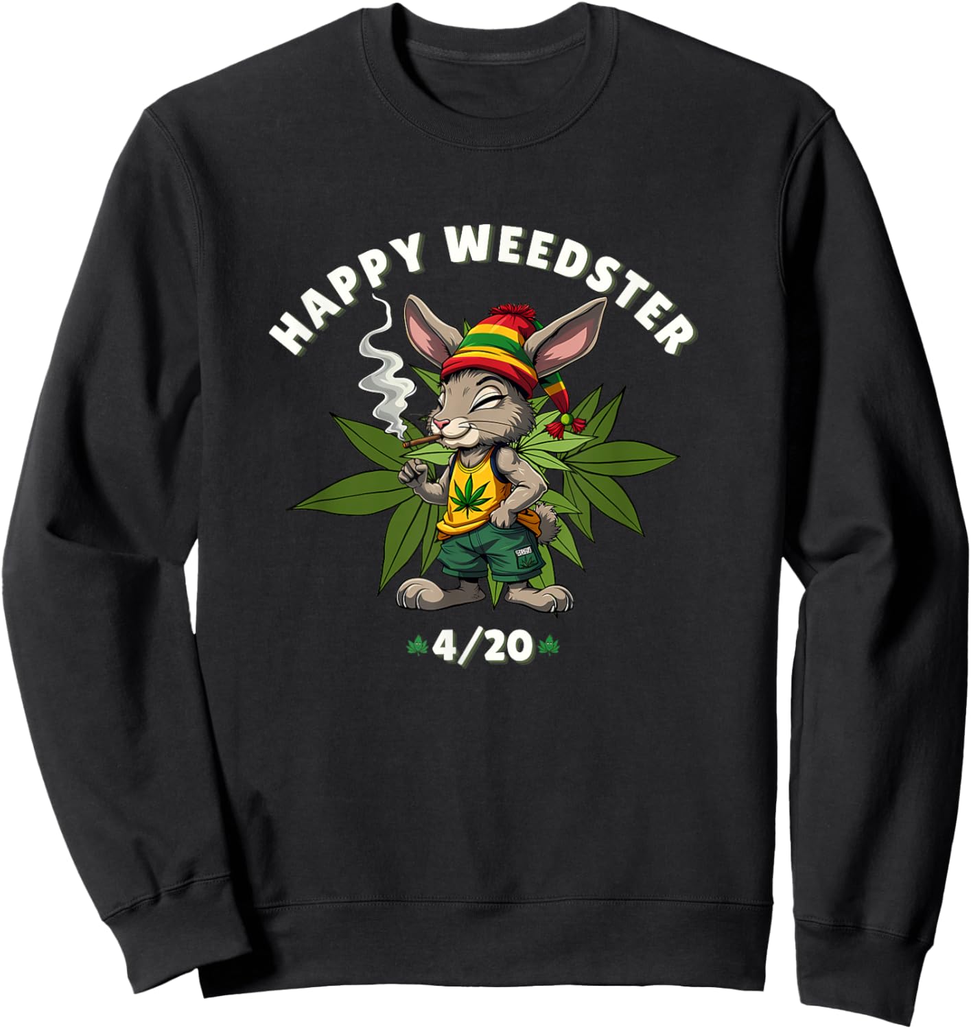 Happy Weedster Stoned Bunny Joint Marijuana Easter 4/20 Day Sweatshirt - Sweatshirt | Black