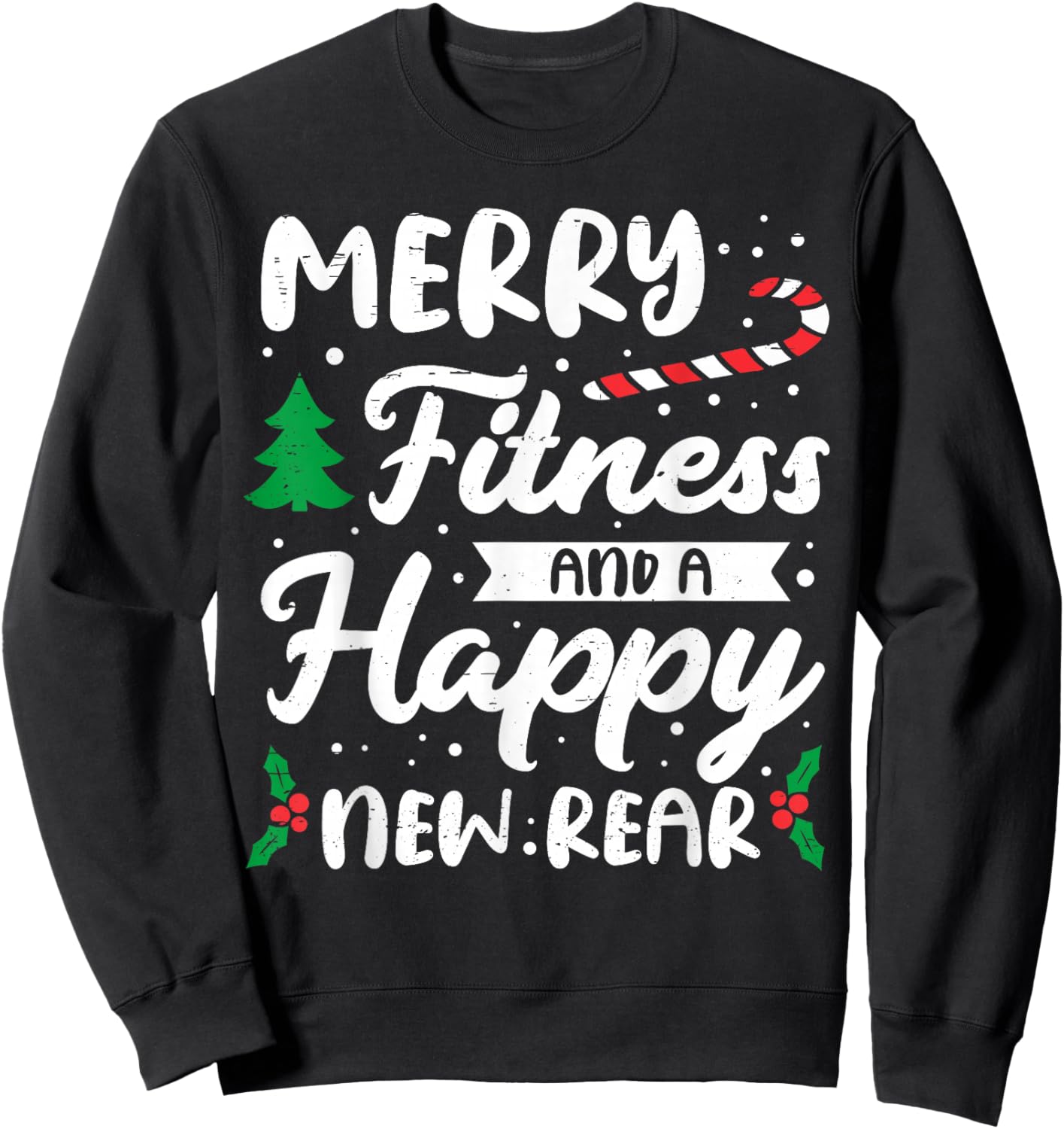 Christmas Merry Fitness Happy New Rear Xmas Workout Women Sweatshirt - Sweatshirt | Black
