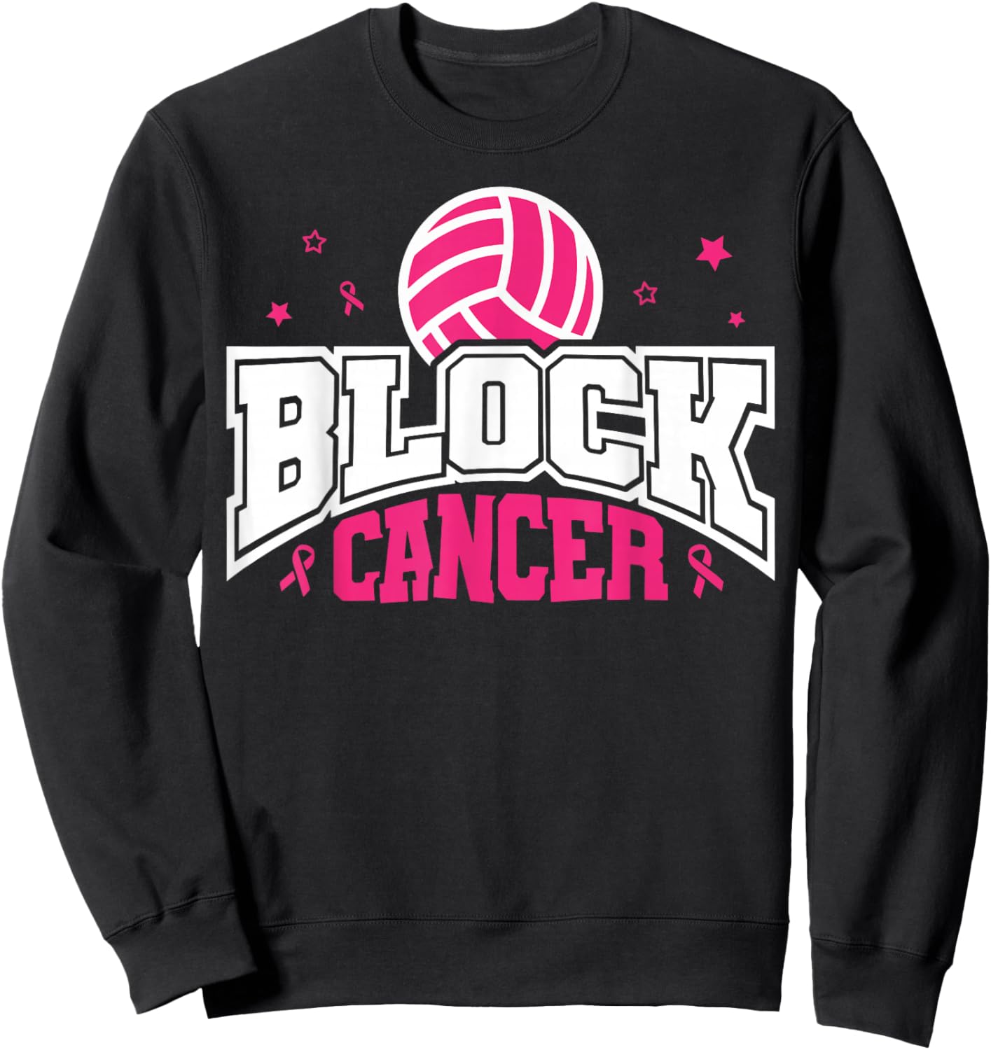 Pink Ribbon Block Cancer Volleyball Breast Cancer Awareness Sweatshirt - Sweatshirt | Black