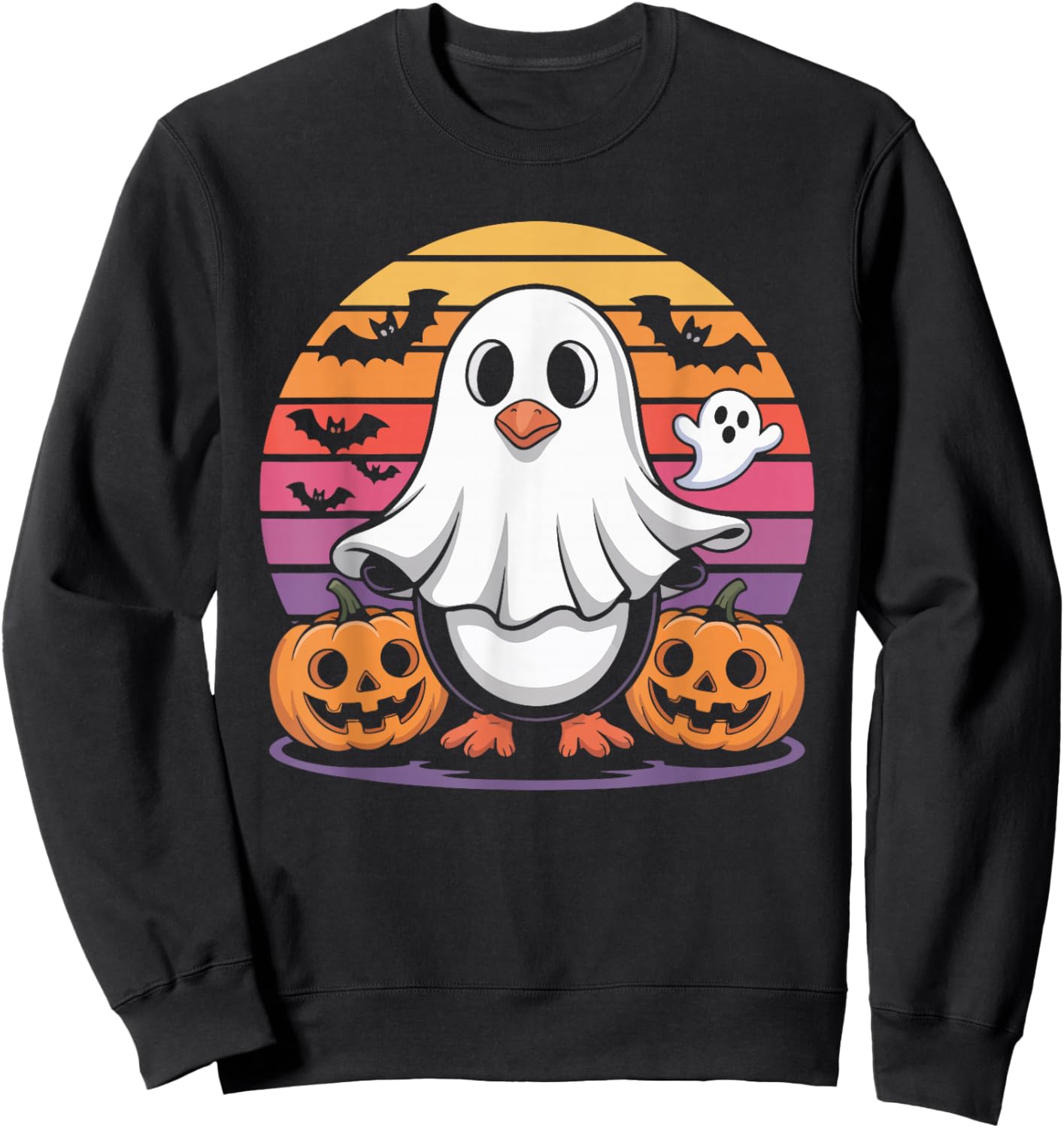 Cute Penguin Ghost Halloween Pumpkin Fun Sweatshirt - Sweatshirt | Black