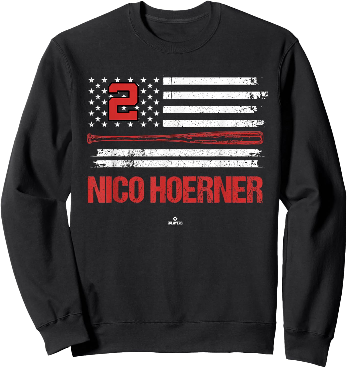 USA Flag Bat Nico Hoerner Chicago Baseball MLBPA Sweatshirt - Sweatshirt | Black