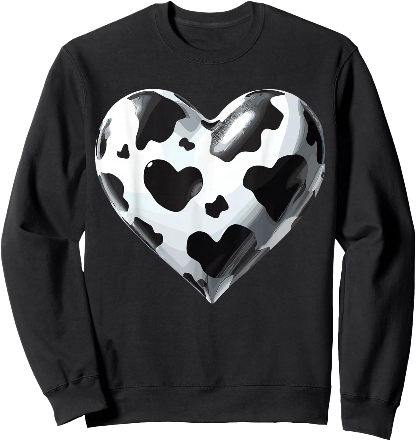Cow Print Heart Animal Sweatshirt - Sweatshirt | Black
