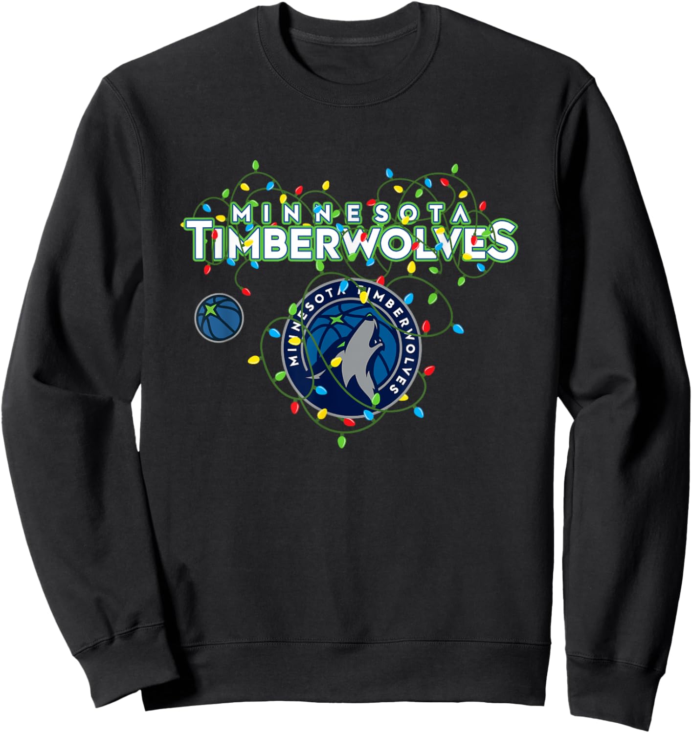 NBA Minnesota Timberwolves Christmas Lights Holiday Sweatshirt - Sweatshirt | Black