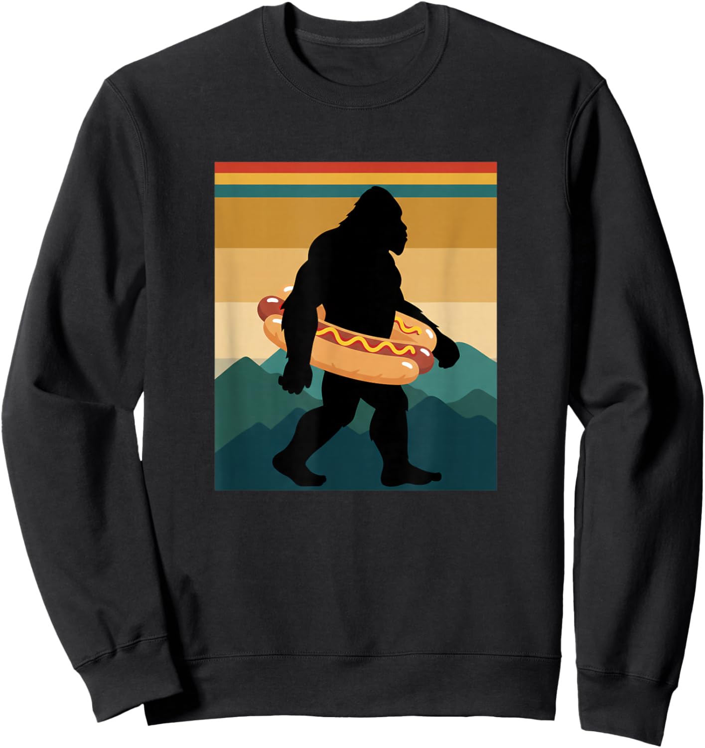 Bigfoot with Hot Dog Float Funny Kids Sasquatch Food Graphic Sweatshirt - Sweatshirt | Black