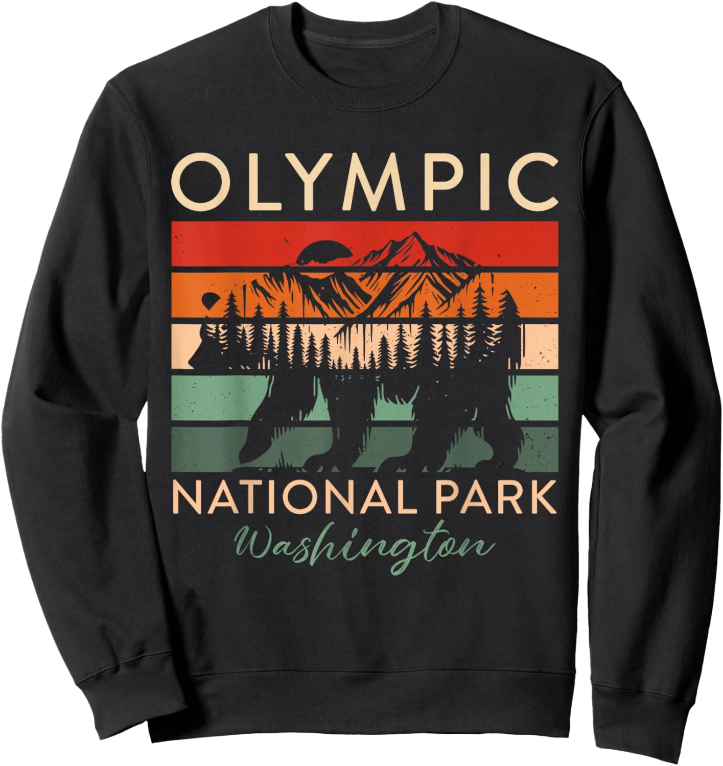 Retro Vintage Olympic National Park for kids Hiking Camping Sweatshirt - Sweatshirt | Black