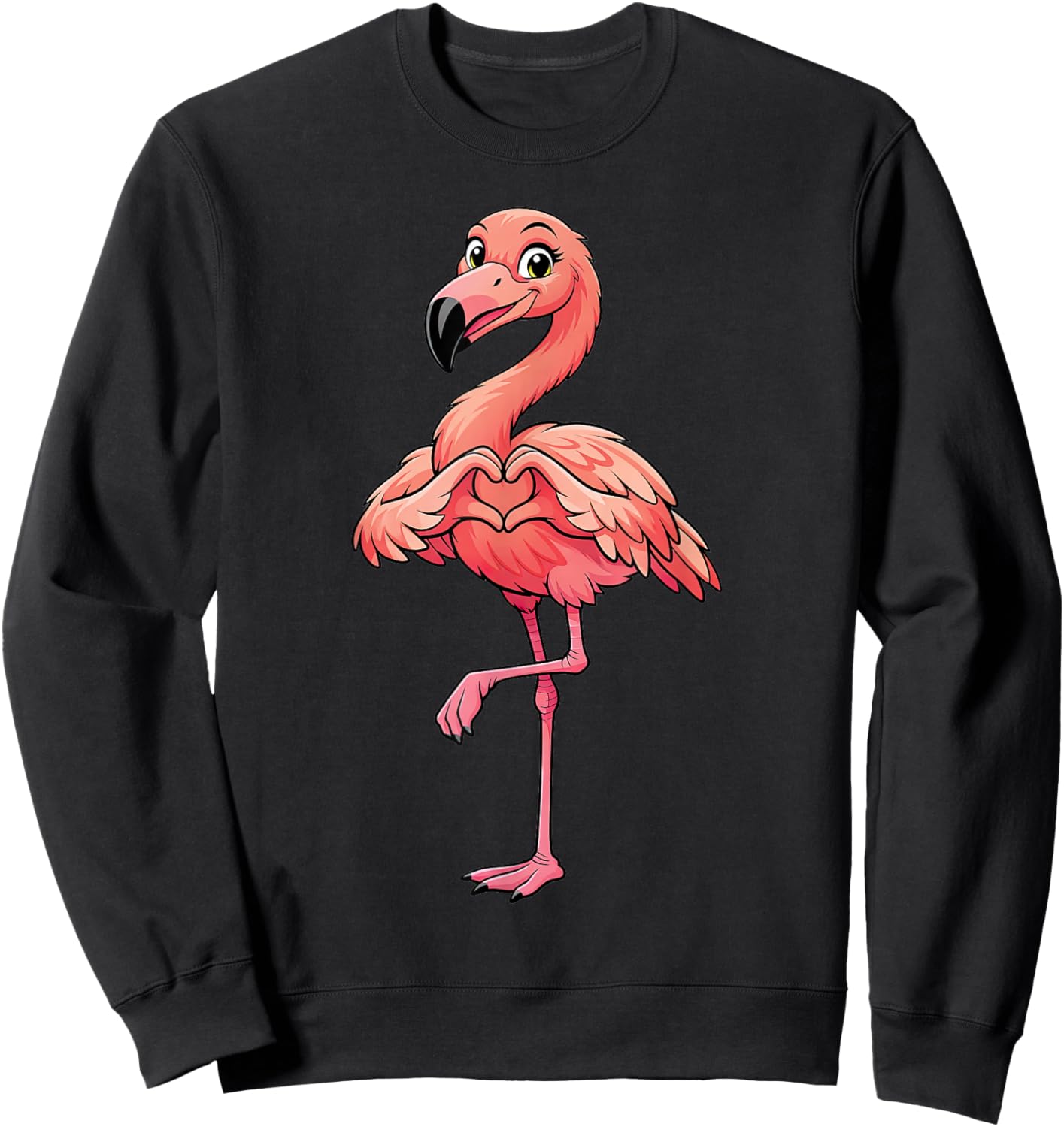 Flamingo with Heart Cute Pink Flamingo with Heart Symbol Sweatshirt - Sweatshirt | Black