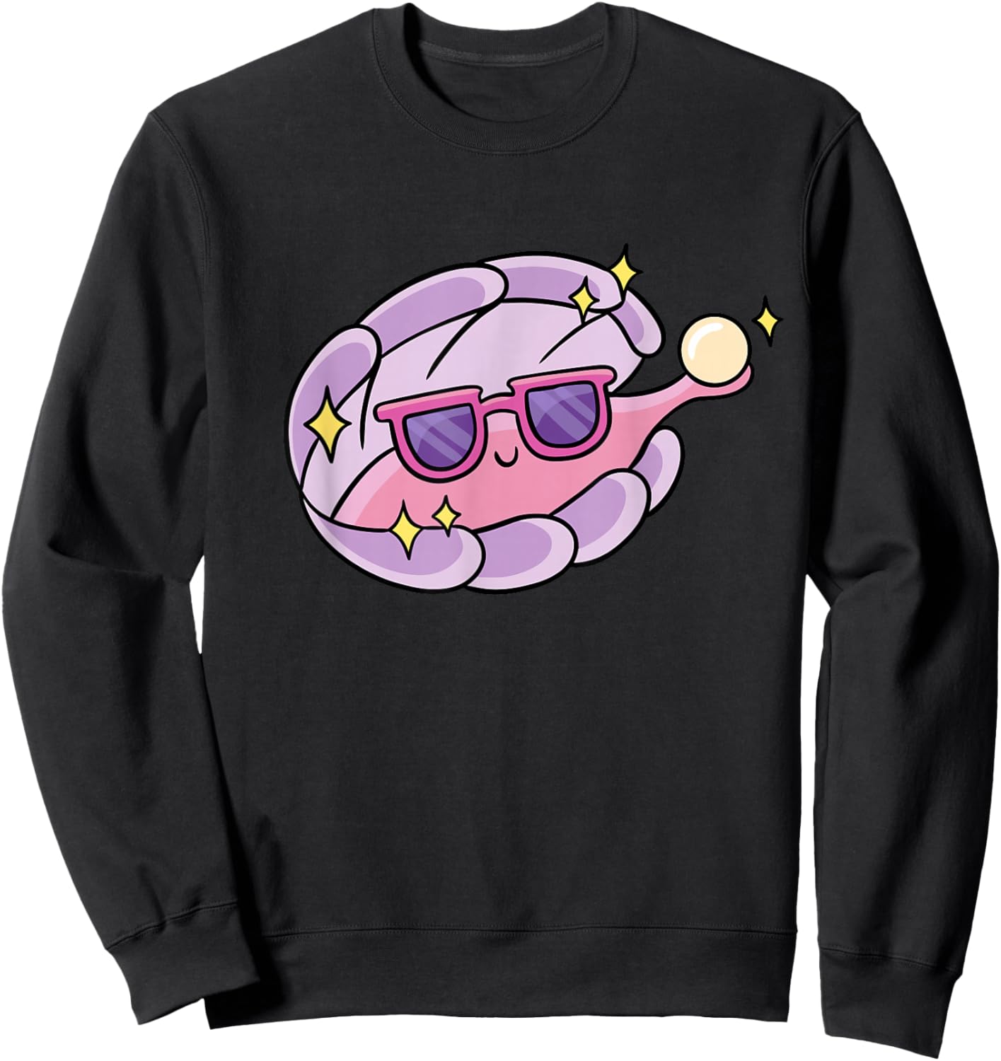 Cartoon Clam With Sunglasses And Pearl Sweatshirt - Sweatshirt | Black