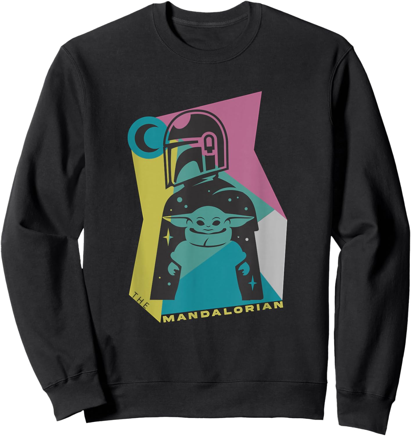 Star Wars The Mandalorian Grogu And Din Djarin Neon Retro Sweatshirt - Sweatshirt | Black