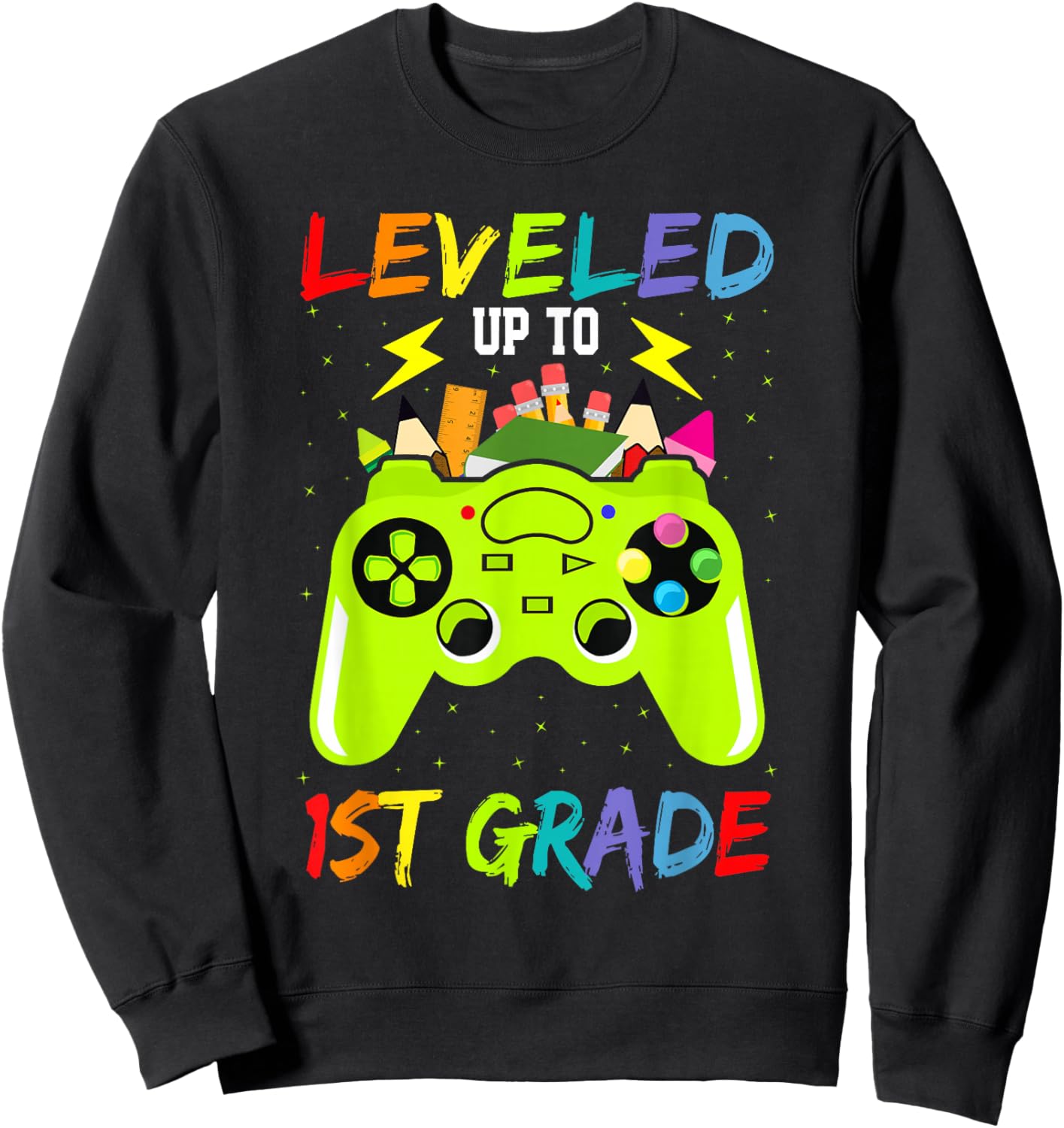 Leveled Up To 1st Grade Gamer Back To School First Day Boys Sweatshirt - Sweatshirt | Black