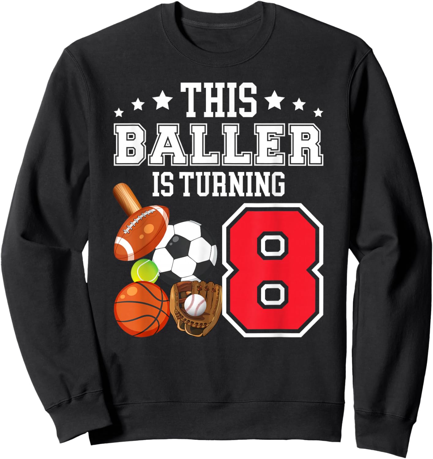 8th Birthday Sports Birthday Theme 8 Year Old Boy Sweatshirt - Sweatshirt | Black