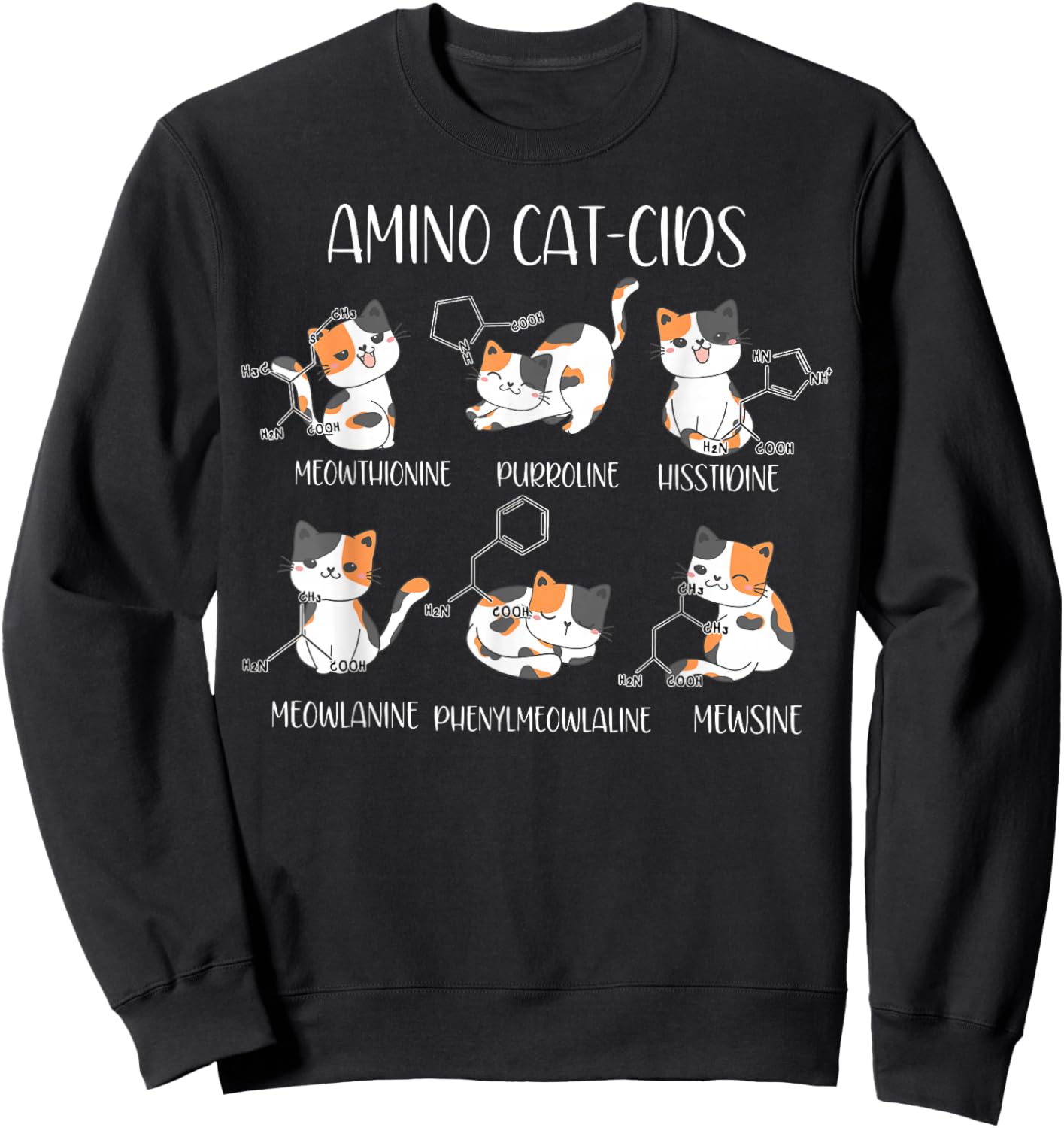 Amino Acid Cats Chemistry Cute Science Teacher Cat Lovers Sweatshirt - Sweatshirt | Black