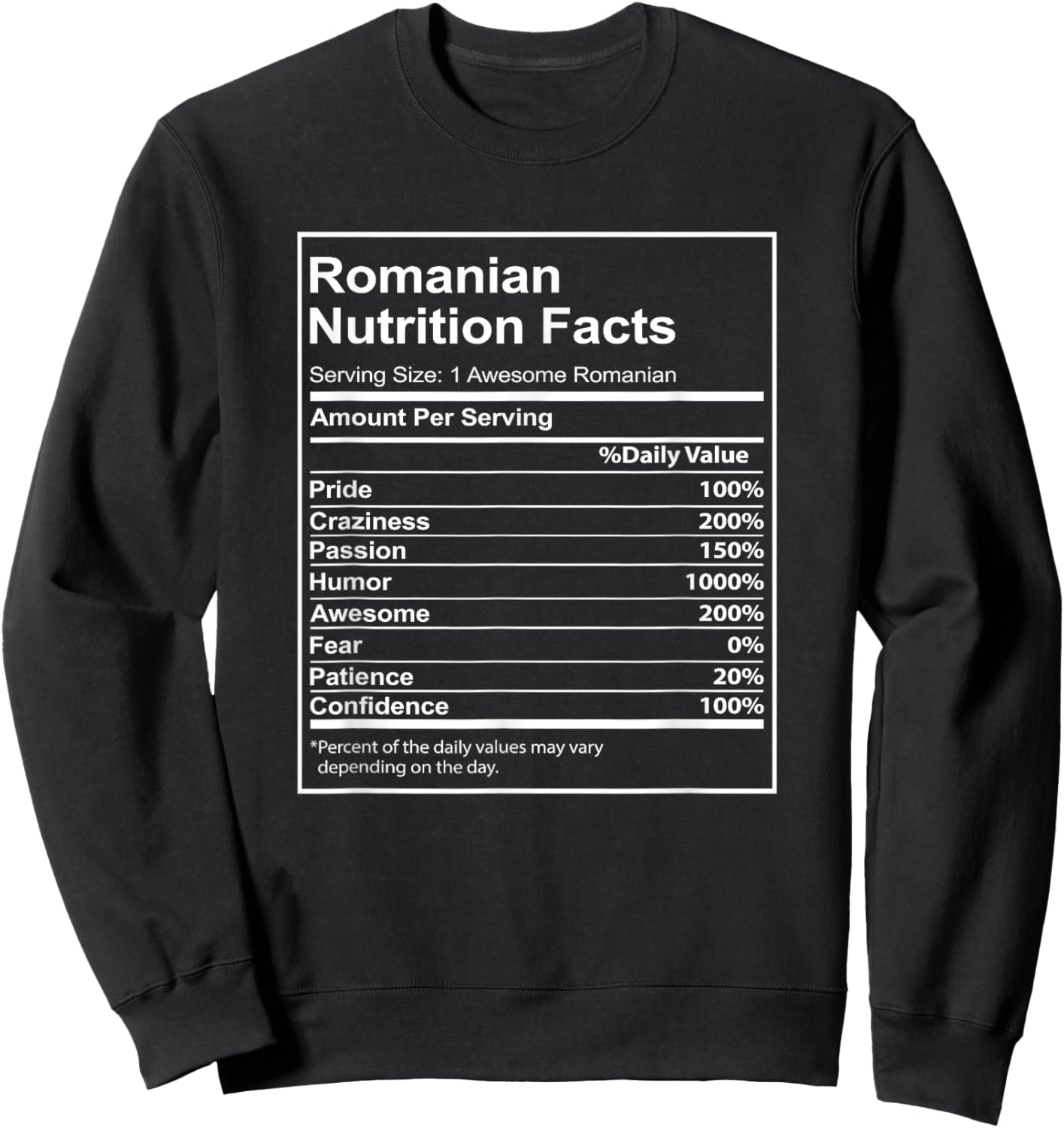 Romanian Nutrition Facts Funny Romanian Pride Heritage Sweatshirt - Sweatshirt | Black
