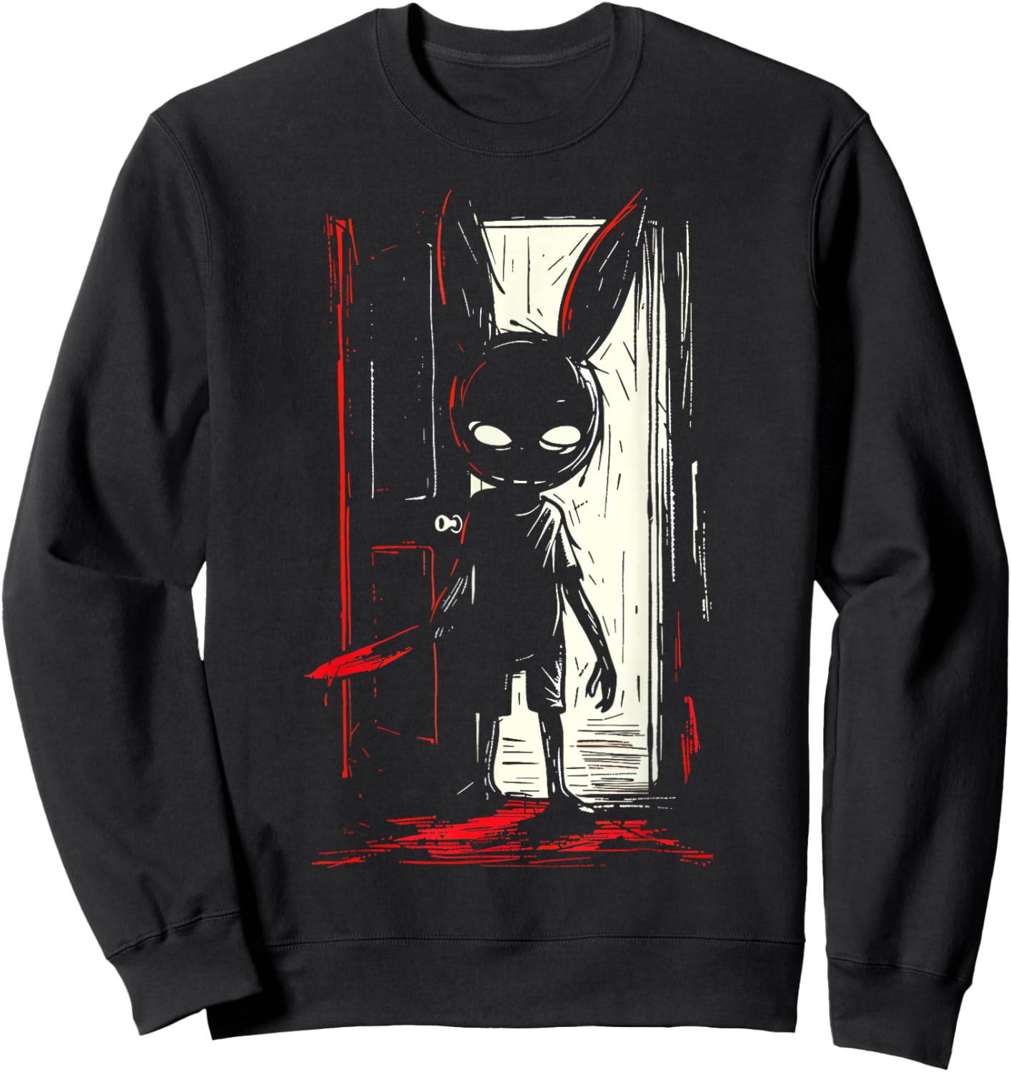 Horror Evil Bunny Rabbit Slasher Creepy Door Alt Goth Sweatshirt - Sweatshirt | Black