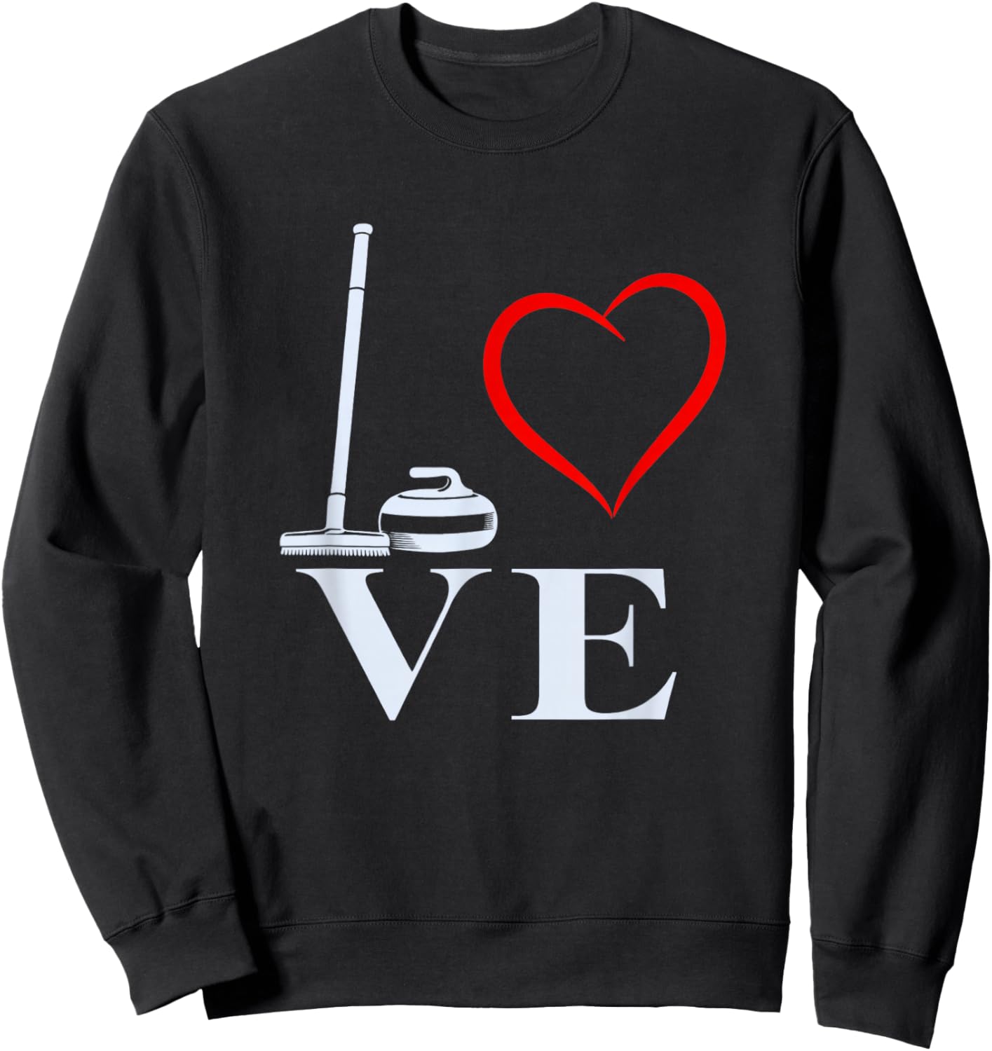Love Curling Winter Sports Heart Curling Broom and Stone Sweatshirt - Sweatshirt | Black