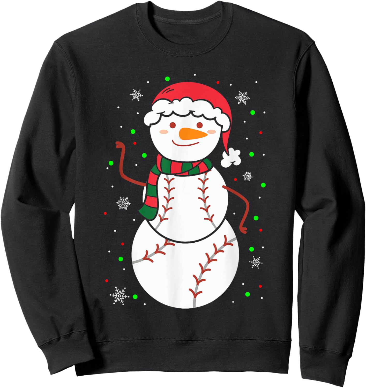 Christmas Baseball Snowmans Balls Snow Xmas Women Sweatshirt - Sweatshirt | Black