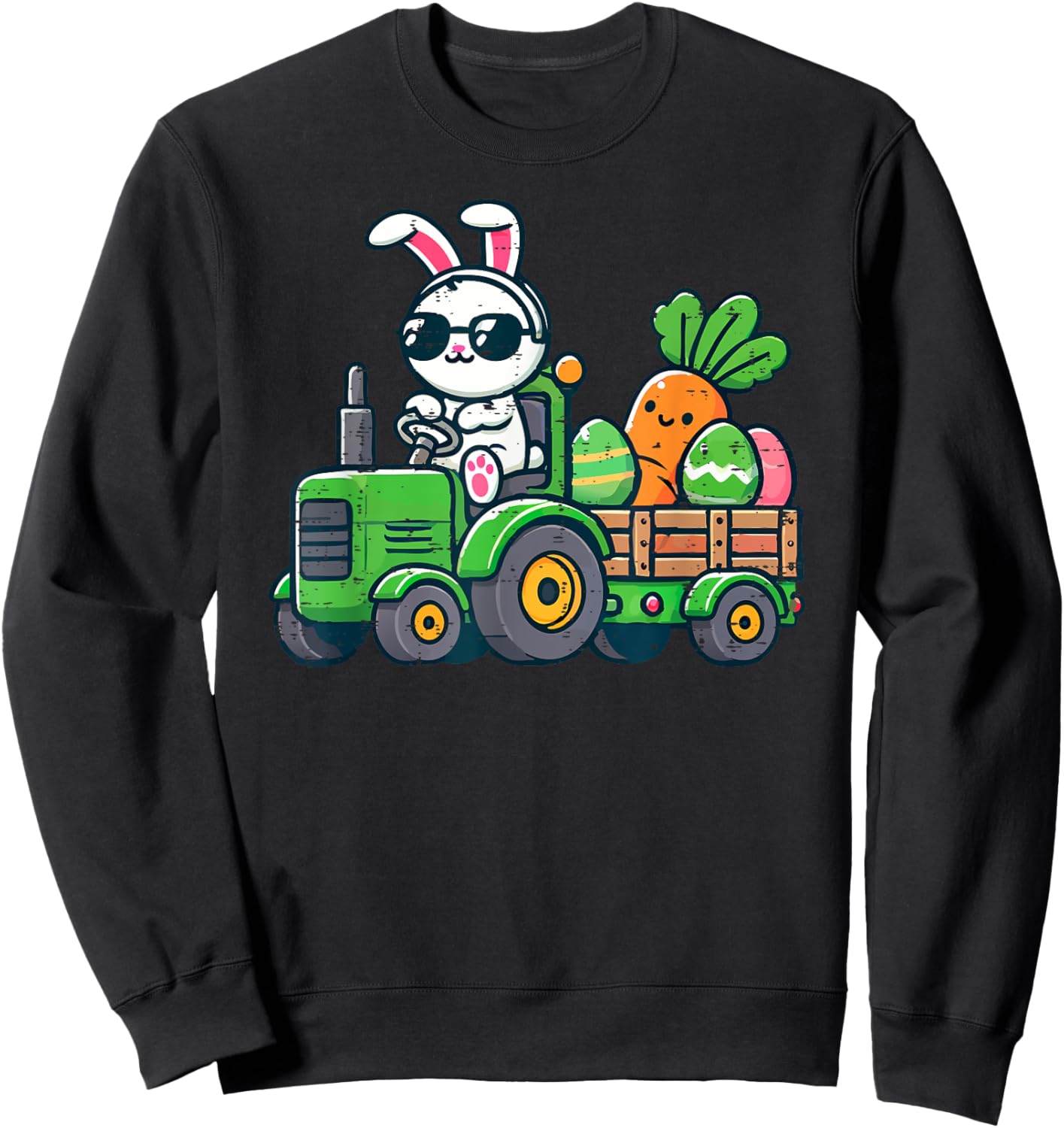 Kids Easter Eggs On Tractor Bunny Cute Boys Kids Toddle Sweatshirt - Sweatshirt | Black