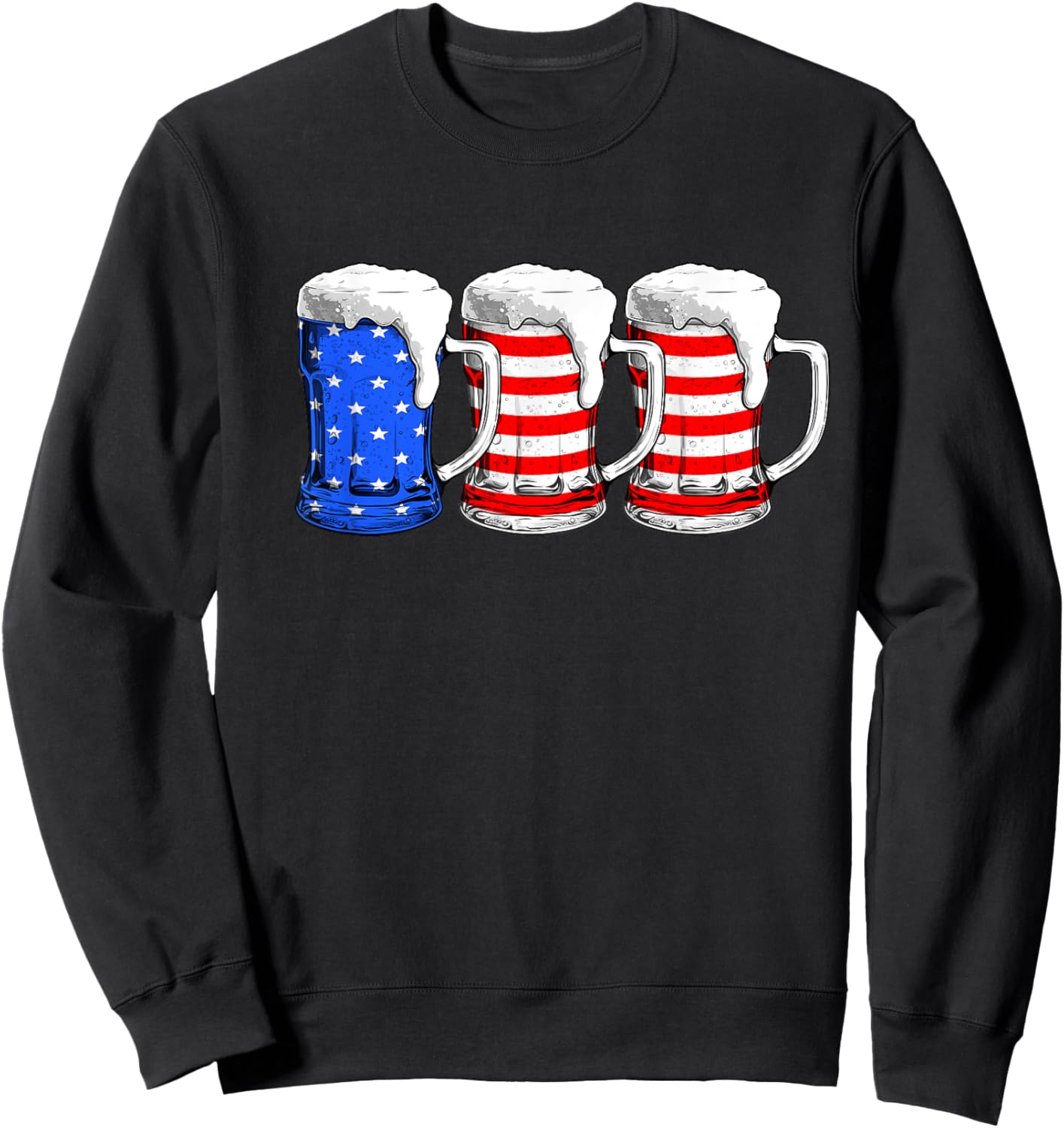 Beer 4th Of July Men Women American Flag Red White Blue Beer Sweatshirt - Sweatshirt | Black