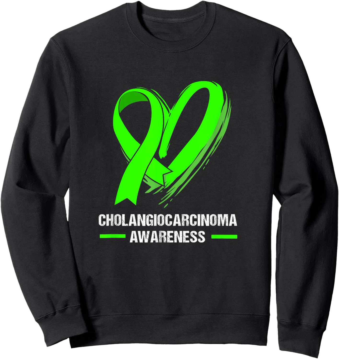Heart Ribbon Green Cholangiocarcinoma Awareness Sweatshirt - Sweatshirt | Black