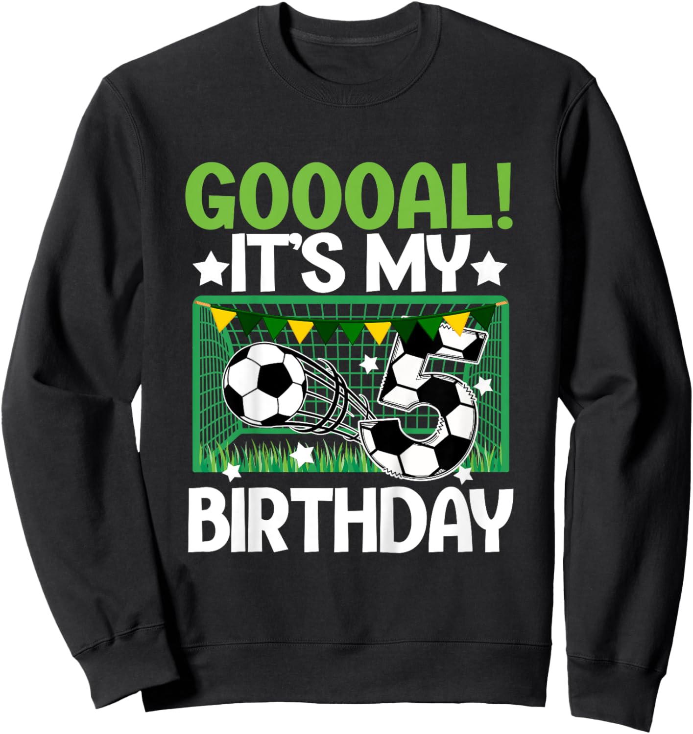 Kids 5th Birthday Party Soccer Boy Five Year Old Soccer Player Sweatshirt - Sweatshirt | Black