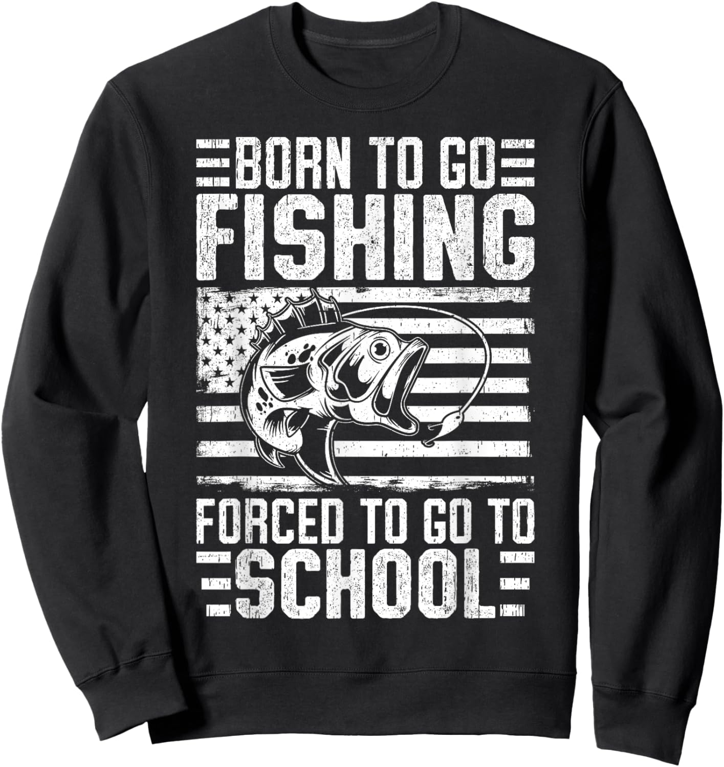 Born To Go Fishing Bass Fish Fisherman Boy Kid Funny Fishing Sweatshirt - Sweatshirt | Black