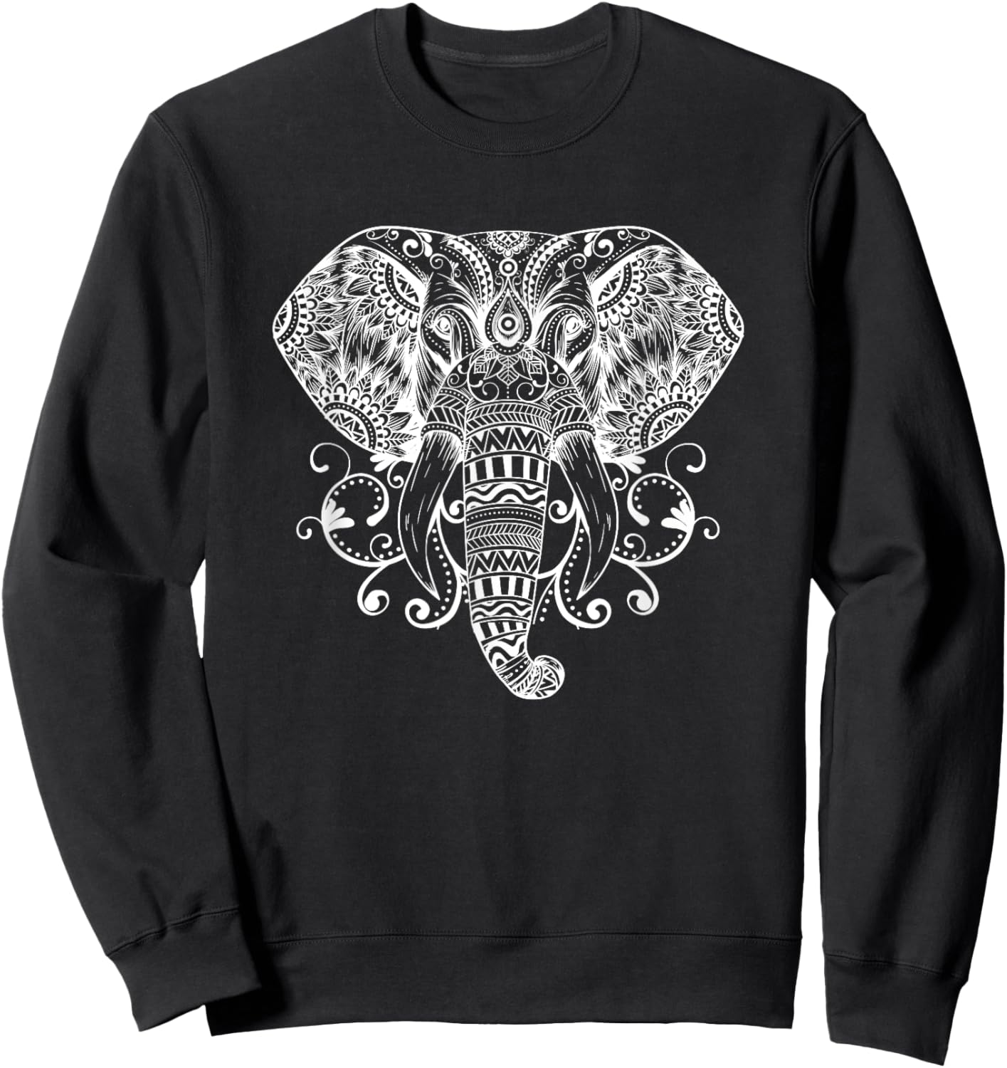 Elephant Face Energy Mandala Yoga Meditation Men Women Kids Sweatshirt - Sweatshirt | Black