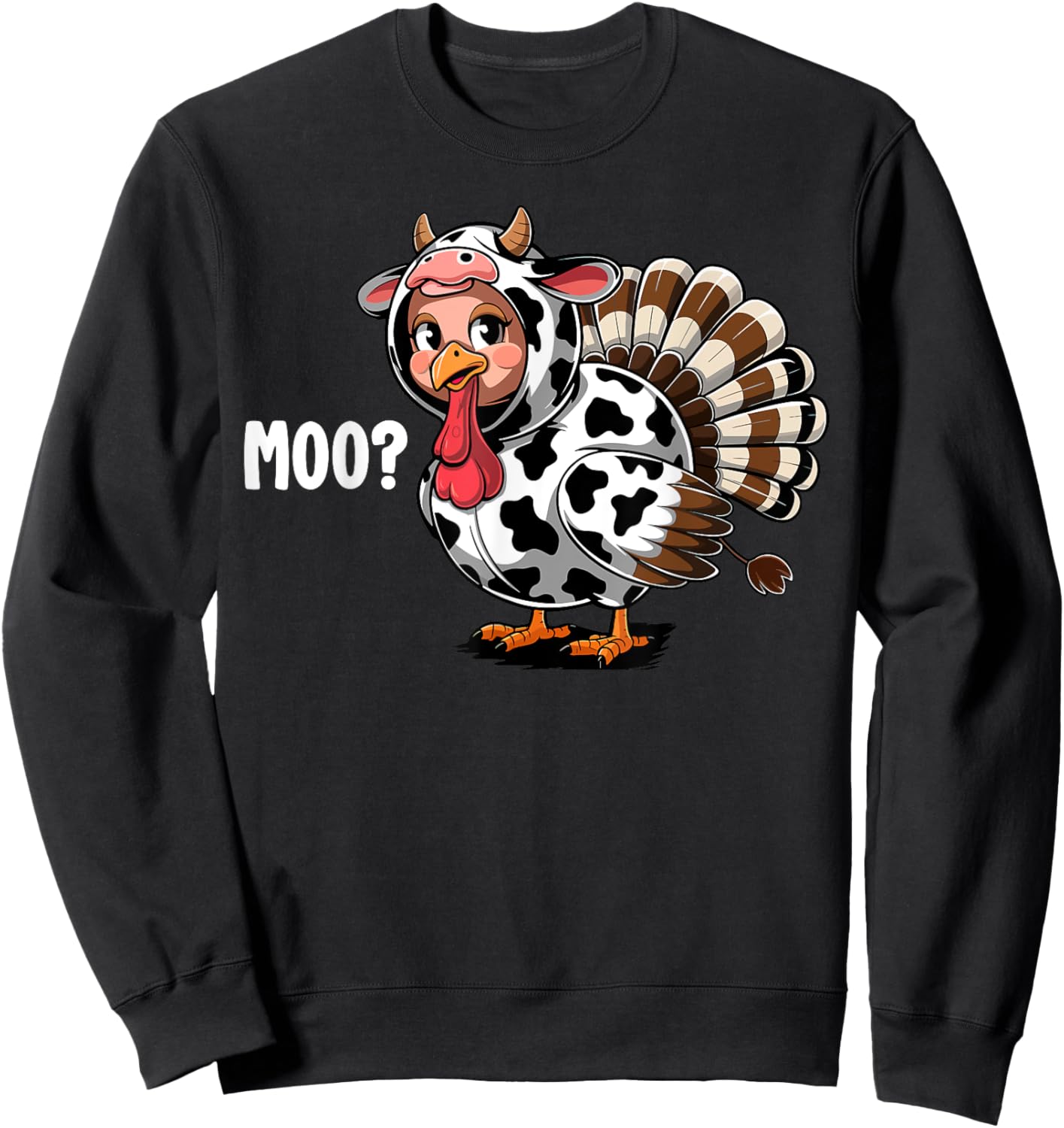 Turkey Moo Funny Thanksgiving Kids Boys Men Sweatshirt - Sweatshirt | Black