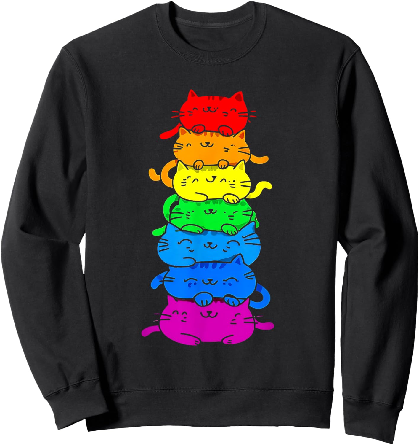 Cat Stack Rainbow Gay Pride Cute LGBT Animal Pet Lover Women Kids Sweatshirt - Sweatshirt | Black