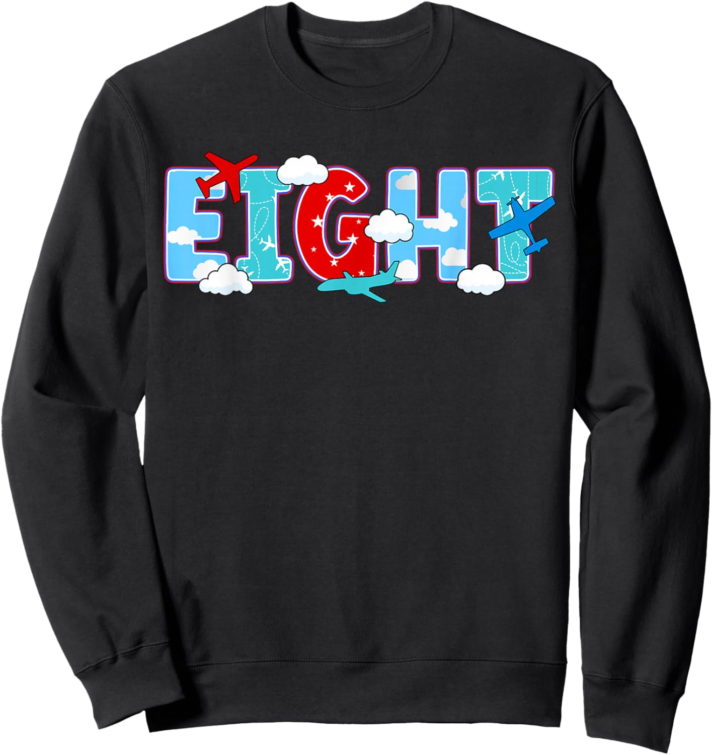 8th Airplane Birthday Party Eight Year Old Pilot Birthday Sweatshirt - Sweatshirt | Black