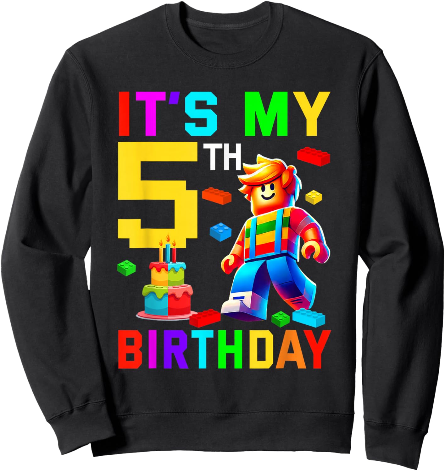 It's My 5th Birthday Block Building Theme Party 5 Year Old Sweatshirt - Sweatshirt | Black