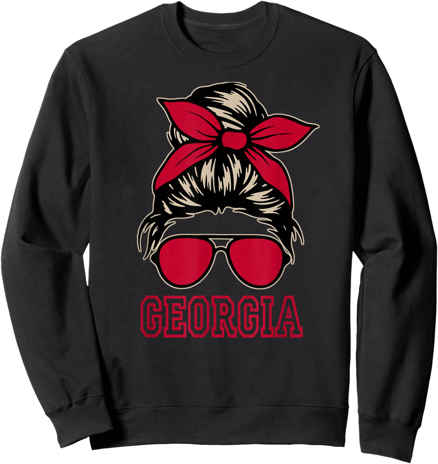 Georgia Women Girls Mom Messy Bun Hair. Sweatshirt - Sweatshirt | Black