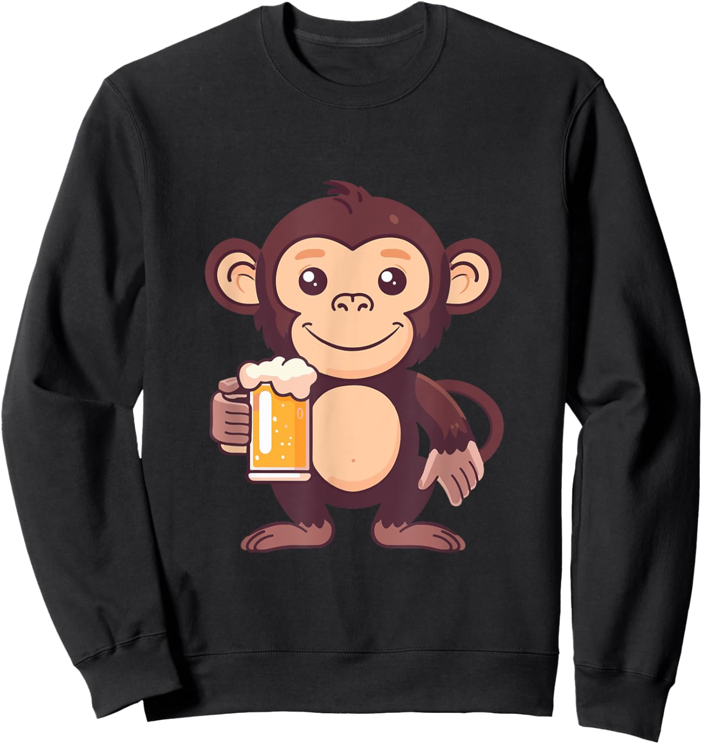Monkey With Beer | Funny Drinking Party Sweatshirt - Sweatshirt | Black