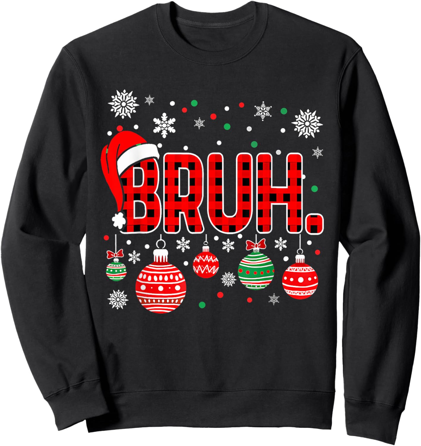 Bruh Funny Christmas Plaid Teens Boys Kids Xmas Pajamas Sweatshirt - Sweatshirt | Black