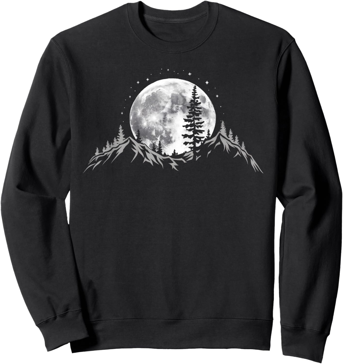 Full Moon Trees Nature Mountains Adventure Outdoor Forest Sweatshirt - Sweatshirt | Black