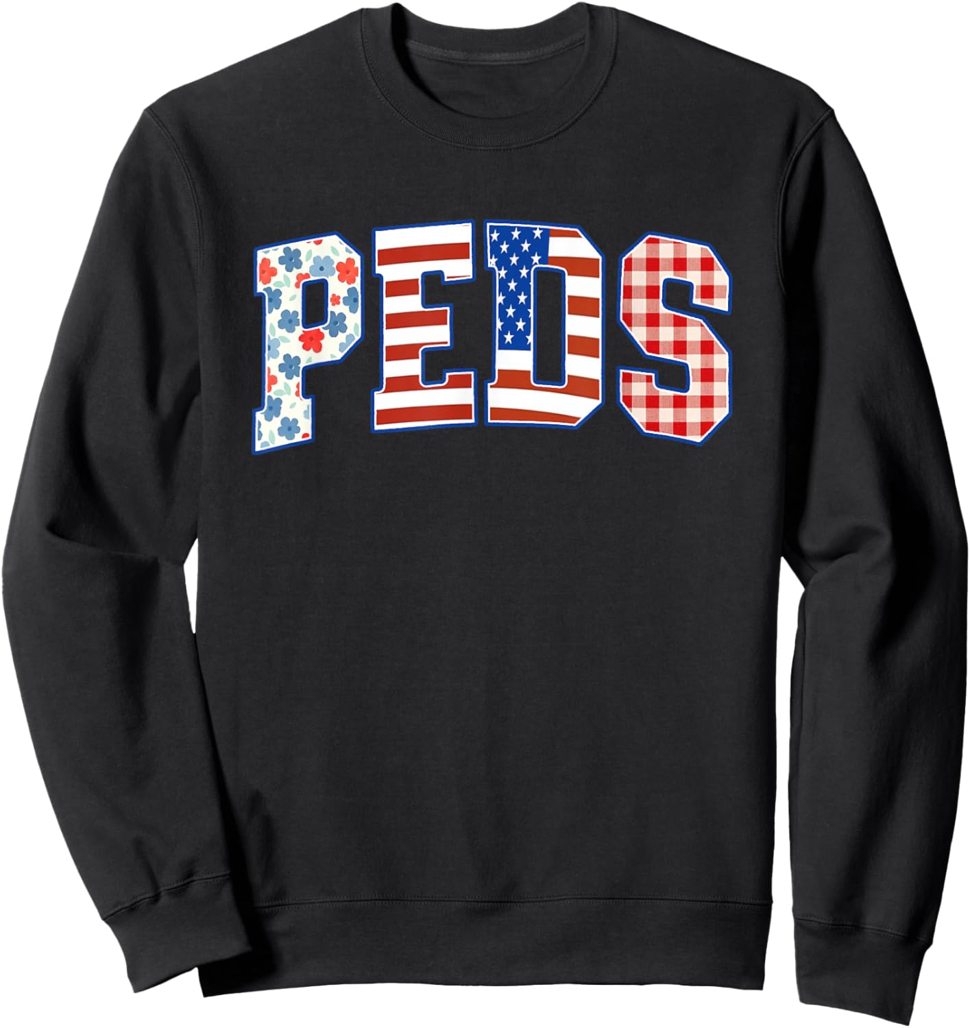 Women Pediatric Nurse 4th of July Summer Peds Crew USA Flag Sweatshirt - Sweatshirt | Black