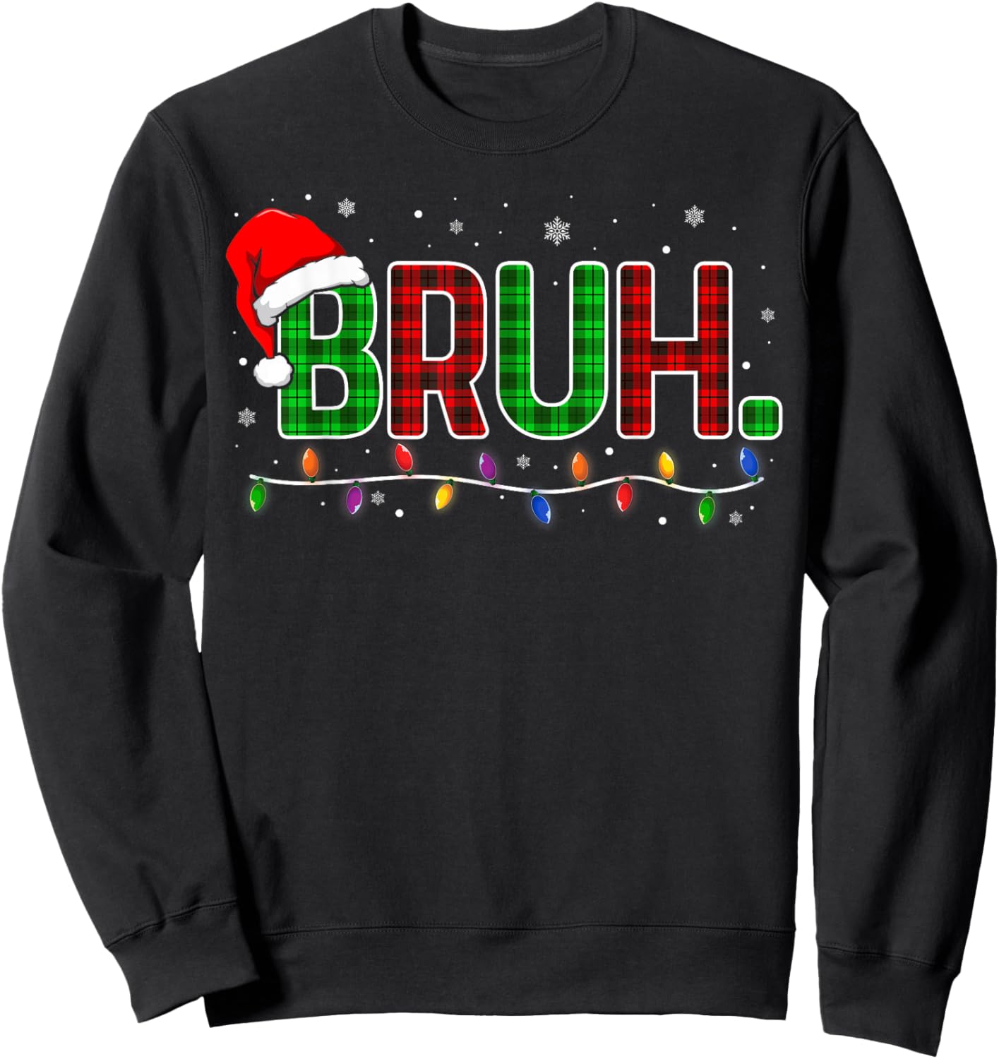 Bruh Funny Christmas Plaid Teens Boys Men Kids Xmas Pajamas Sweatshirt - Sweatshirt | Black