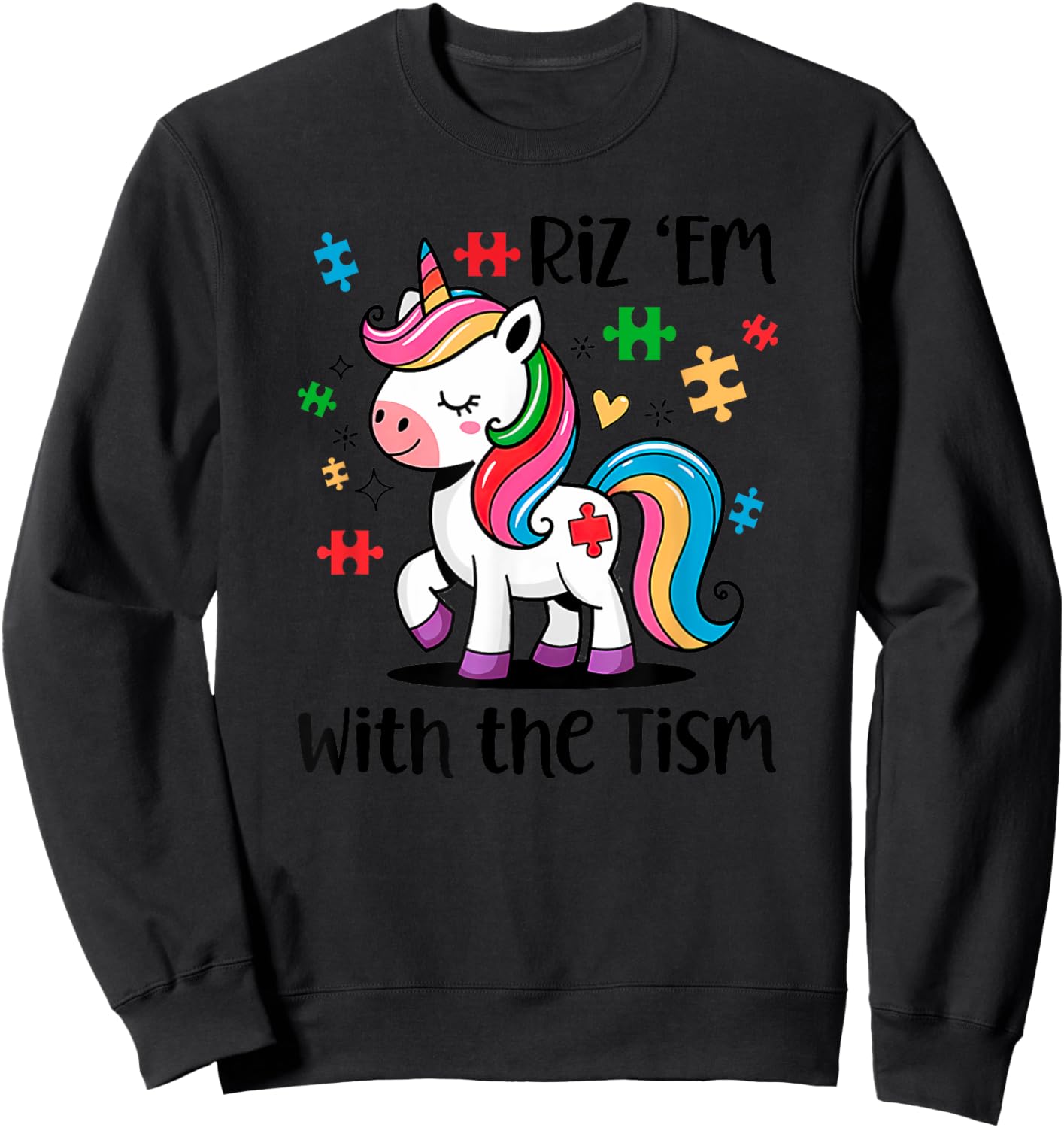 Riz 'Em with the Tism Unicorn for Kids Sweatshirt - Sweatshirt | Black