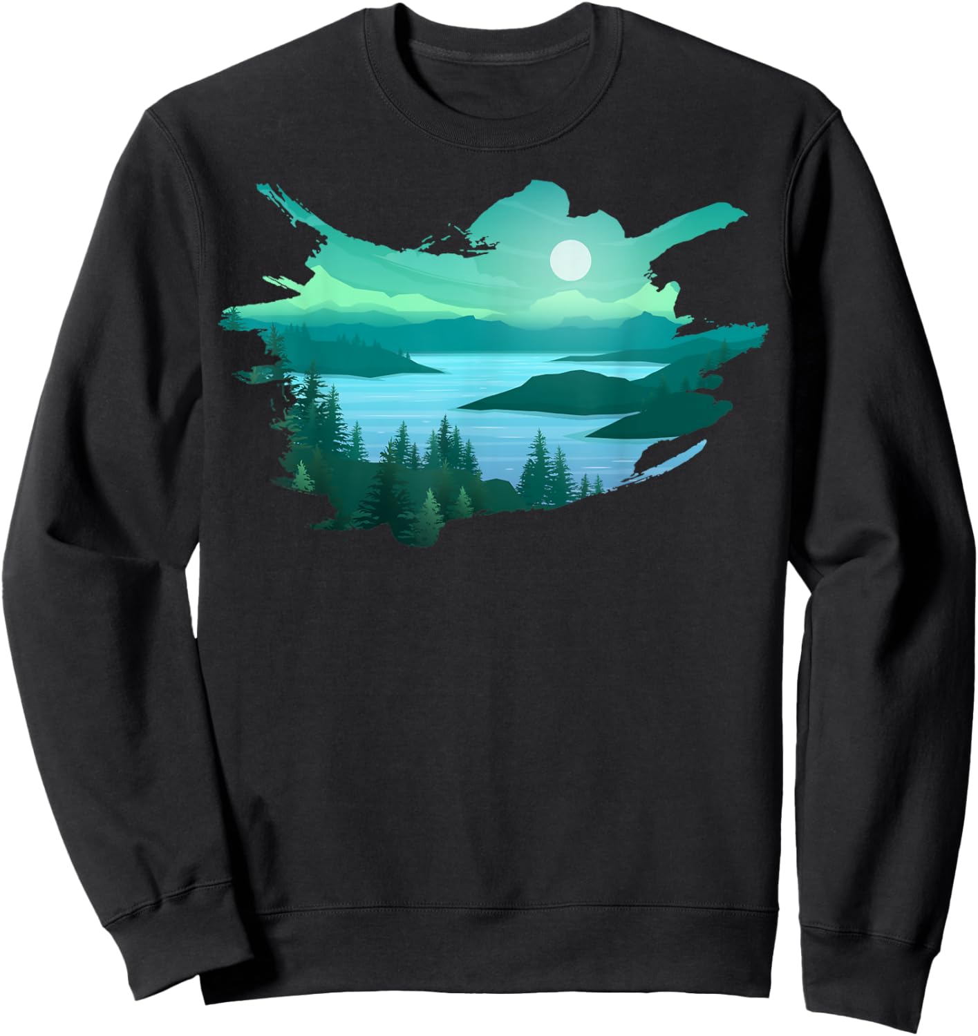 Timeless Mountain, Nature Trees, River and Forest Sweatshirt - Sweatshirt | Black