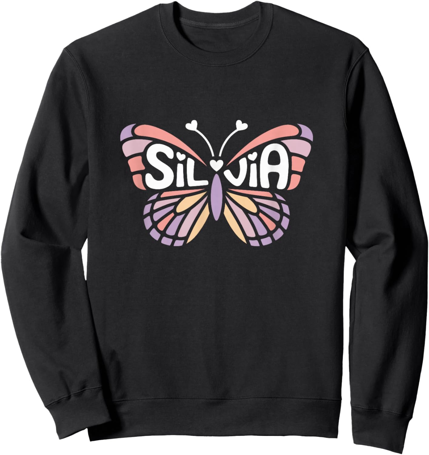 Silvia Butterfly - Personalized Cute Name Word Art Sweatshirt - Sweatshirt | Black