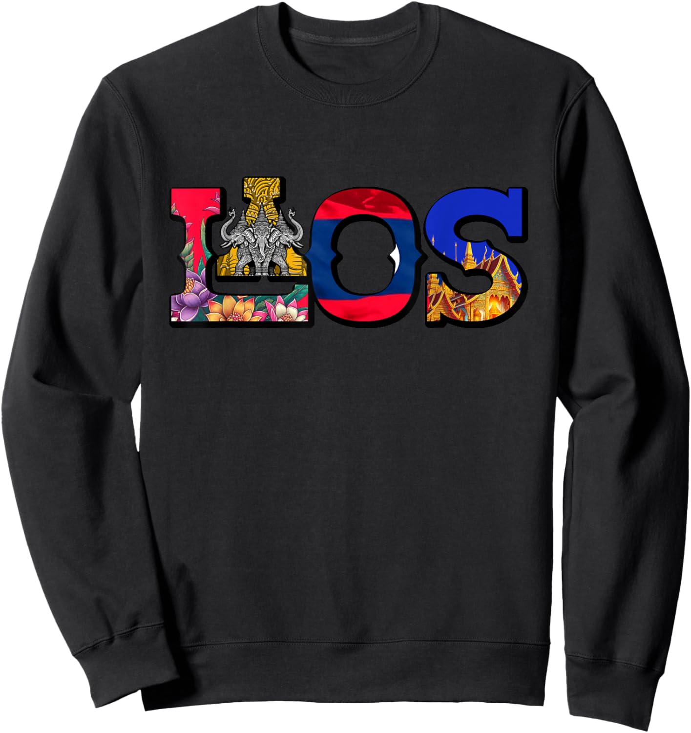 Laos Proud Lao Life Laotian Map Flowers Sweatshirt - Sweatshirt | Black