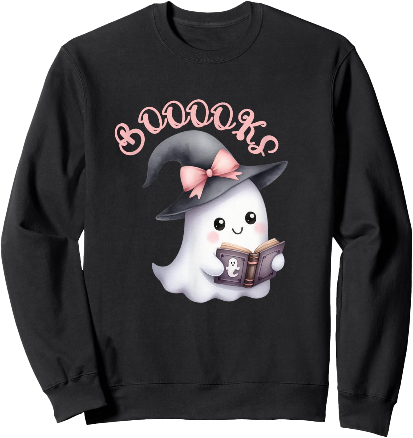 Boo Ghost Books Coquette Bow Halloween Women School Teacher Sweatshirt - Sweatshirt | Black